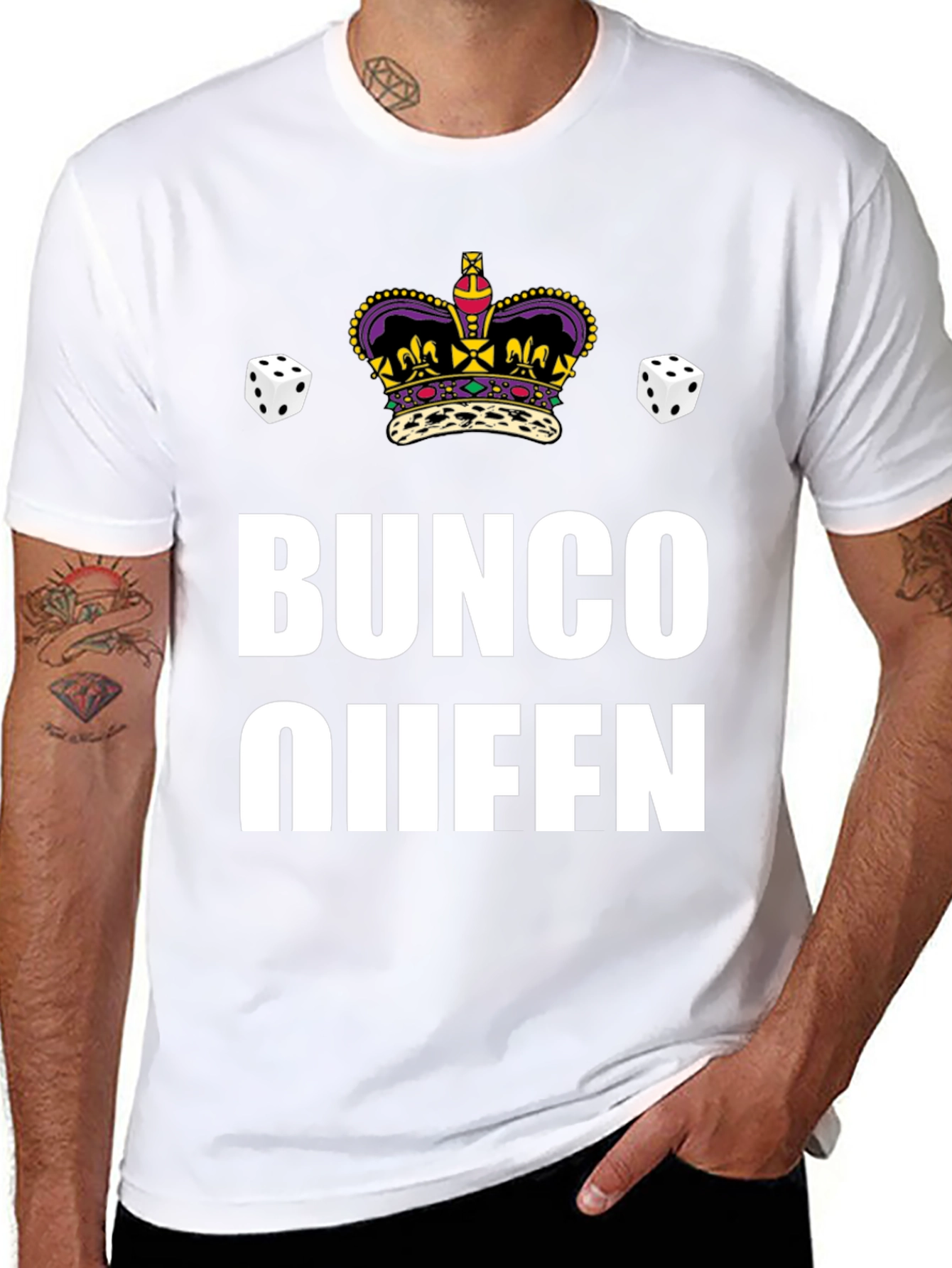 Bunco Queen Graphic T-Shirt - Dice & Crown Design