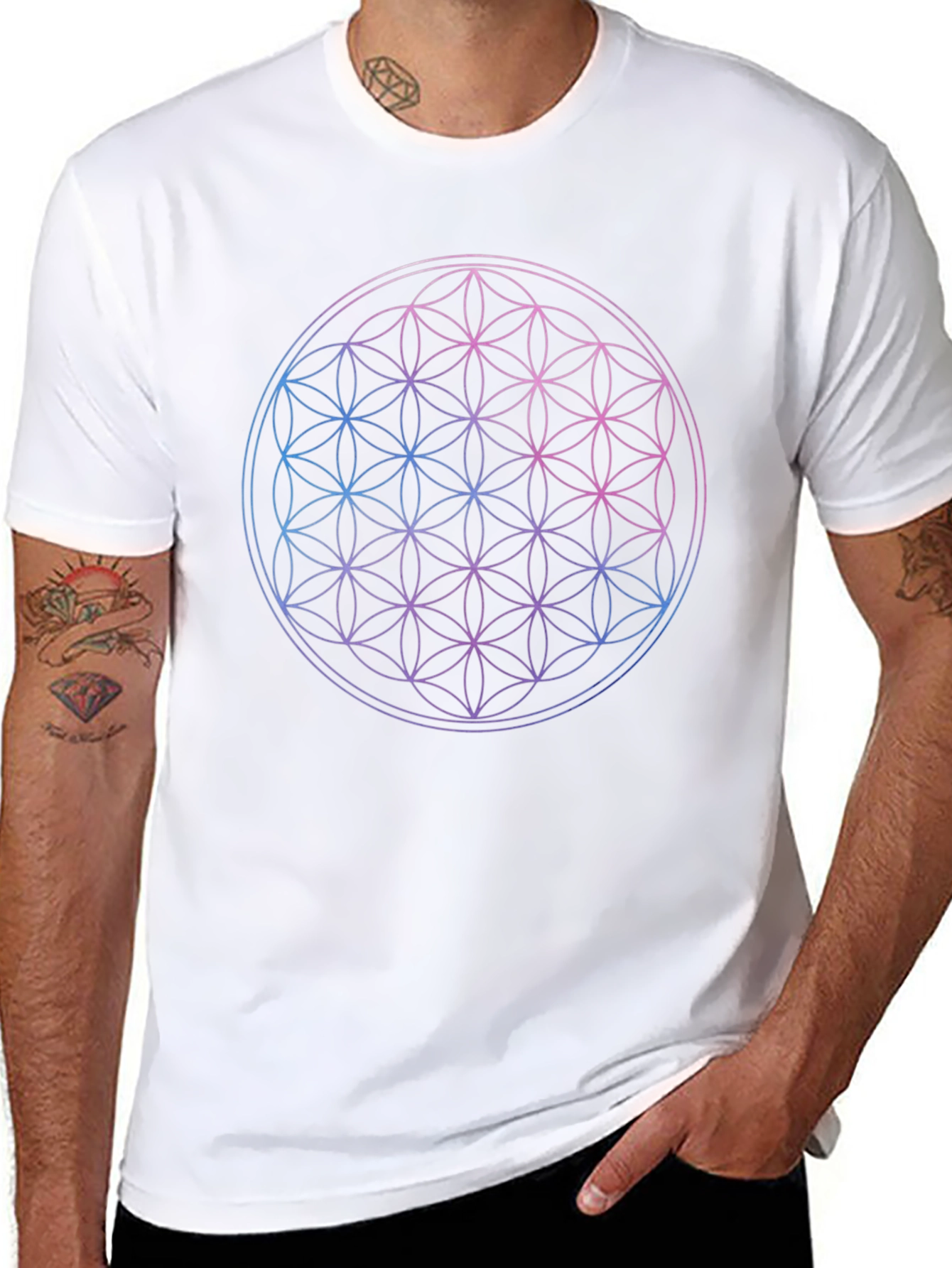 Flower of Life Graphic Print Black T-Shirt