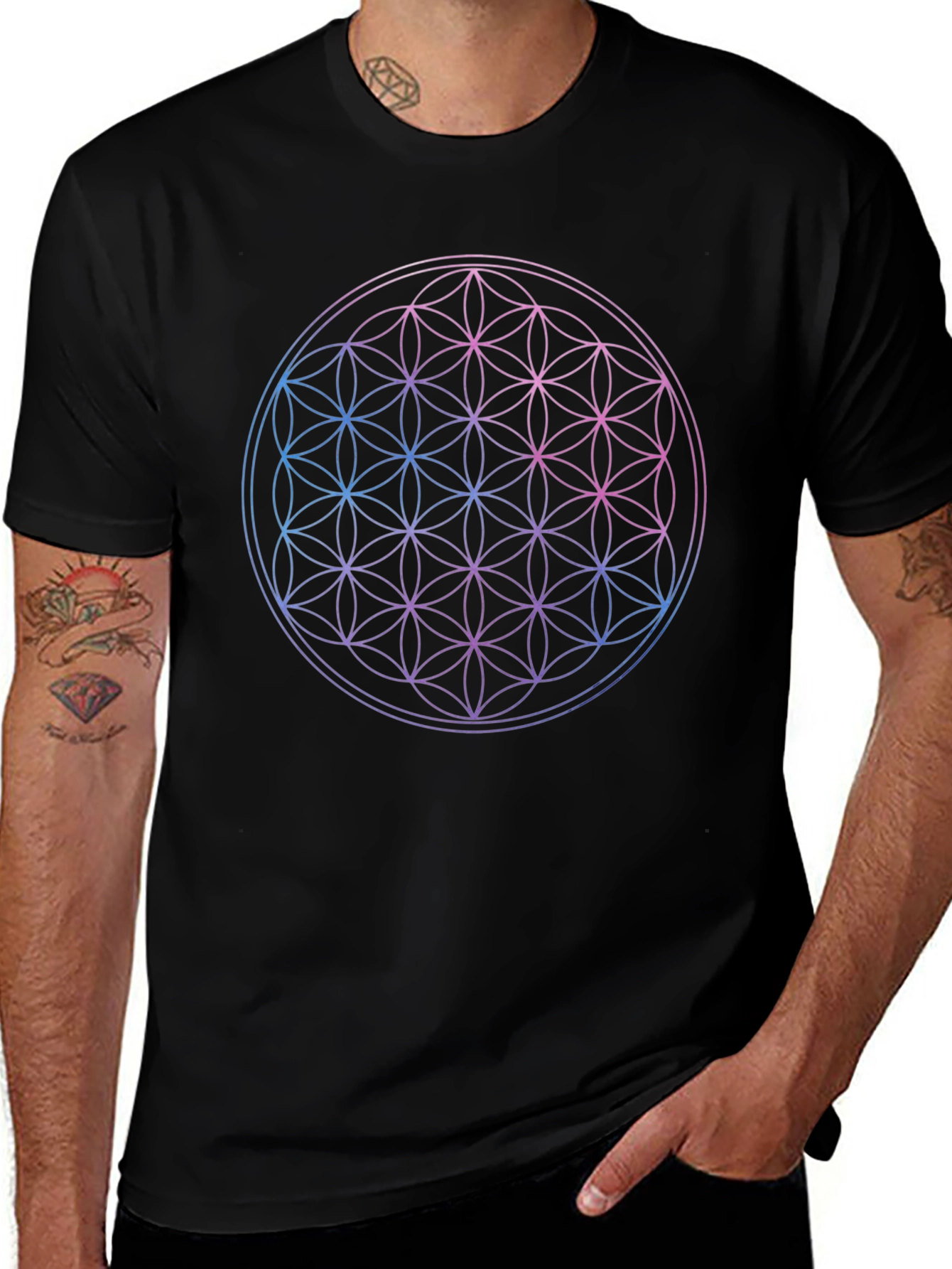 Flower of Life Graphic Print Black T-Shirt