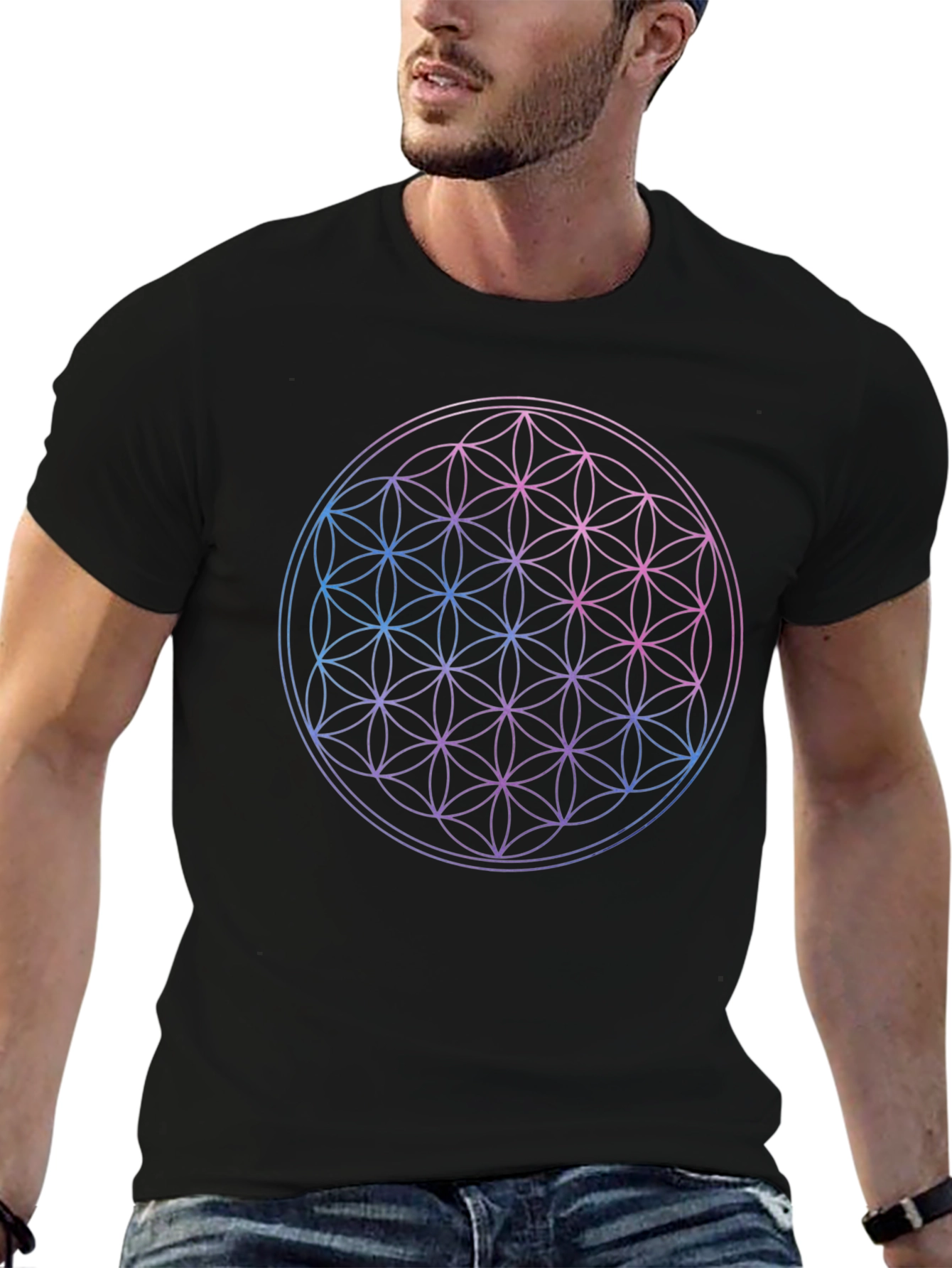 Flower of Life Graphic Print Black T-Shirt