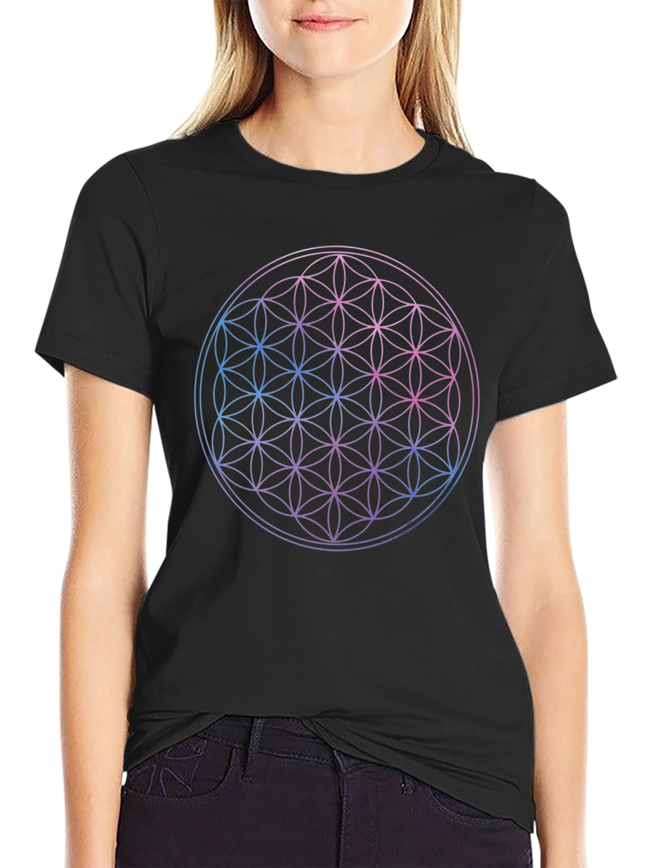 Flower of Life Graphic Print Black T-Shirt