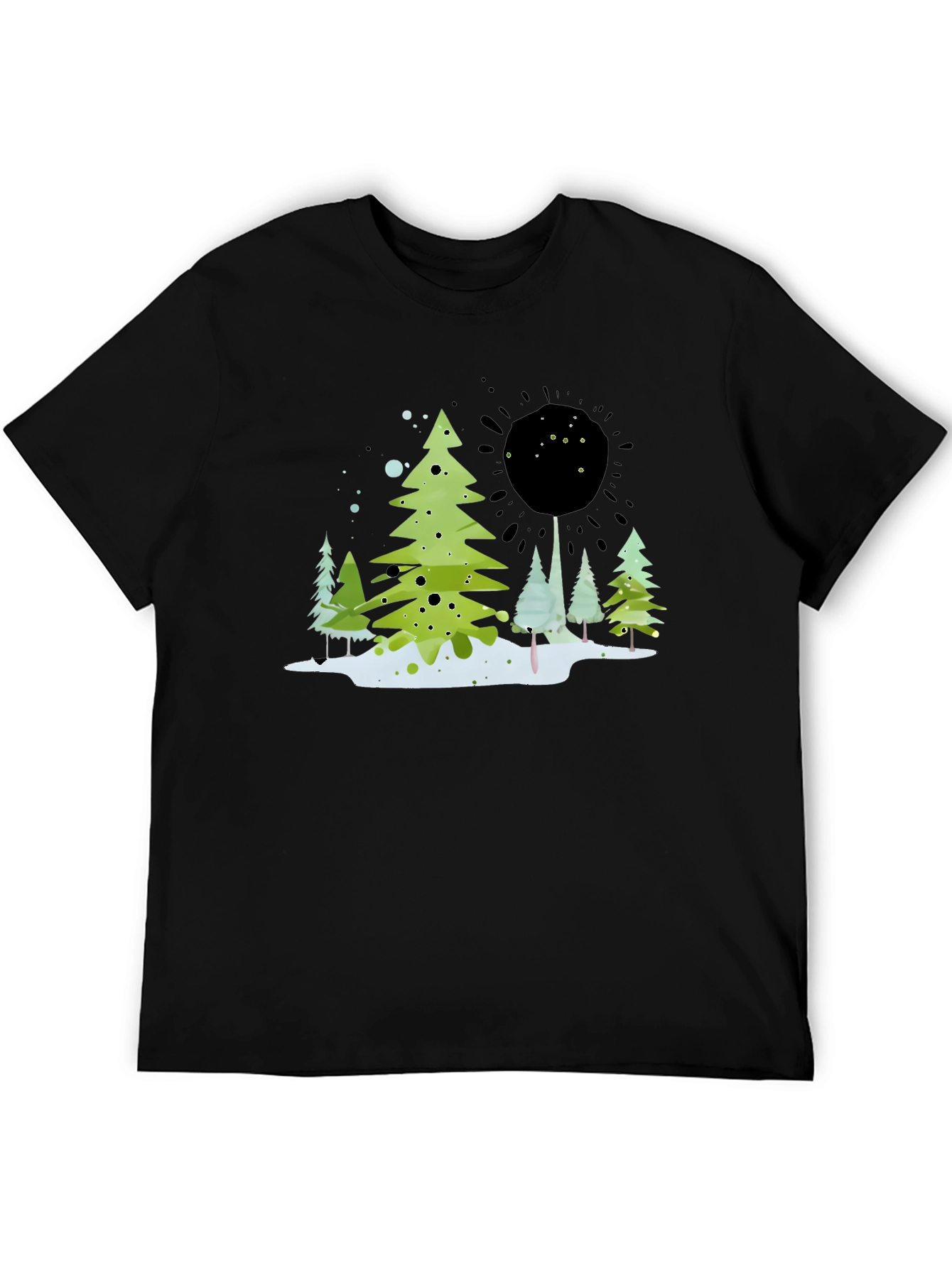 Whimsical Winter Tree Graphic Tee - Black