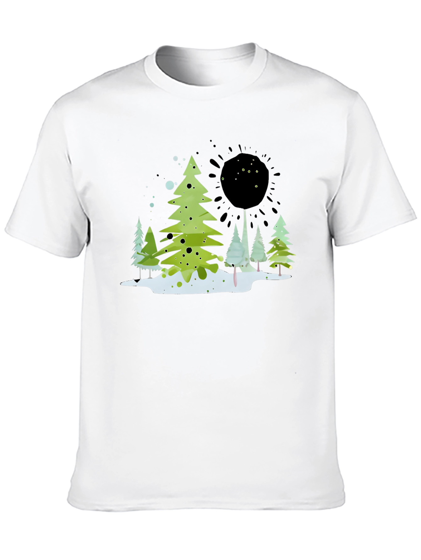 Whimsical Winter Tree Graphic Tee - Black