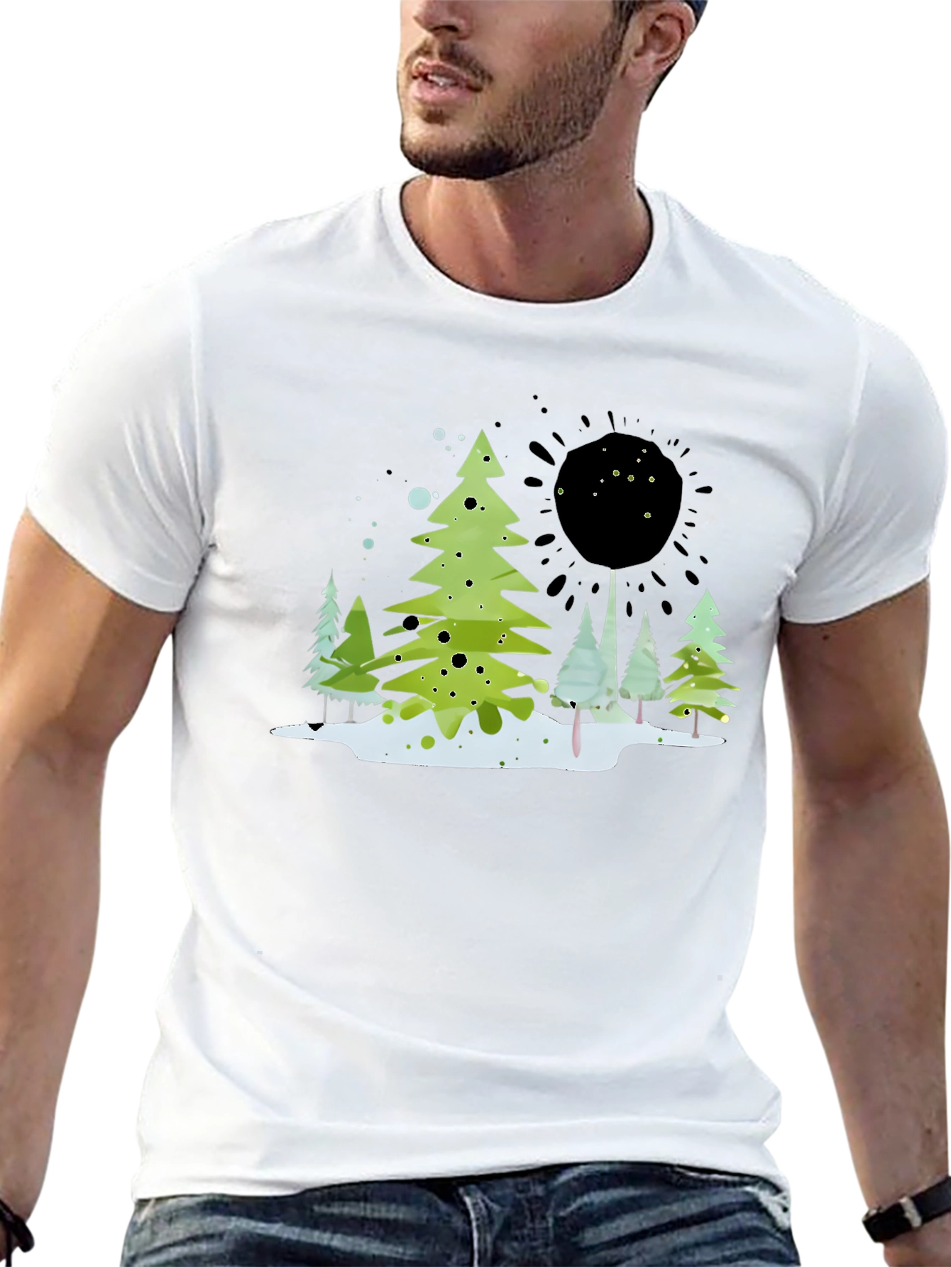 Whimsical Winter Tree Graphic Tee - Black