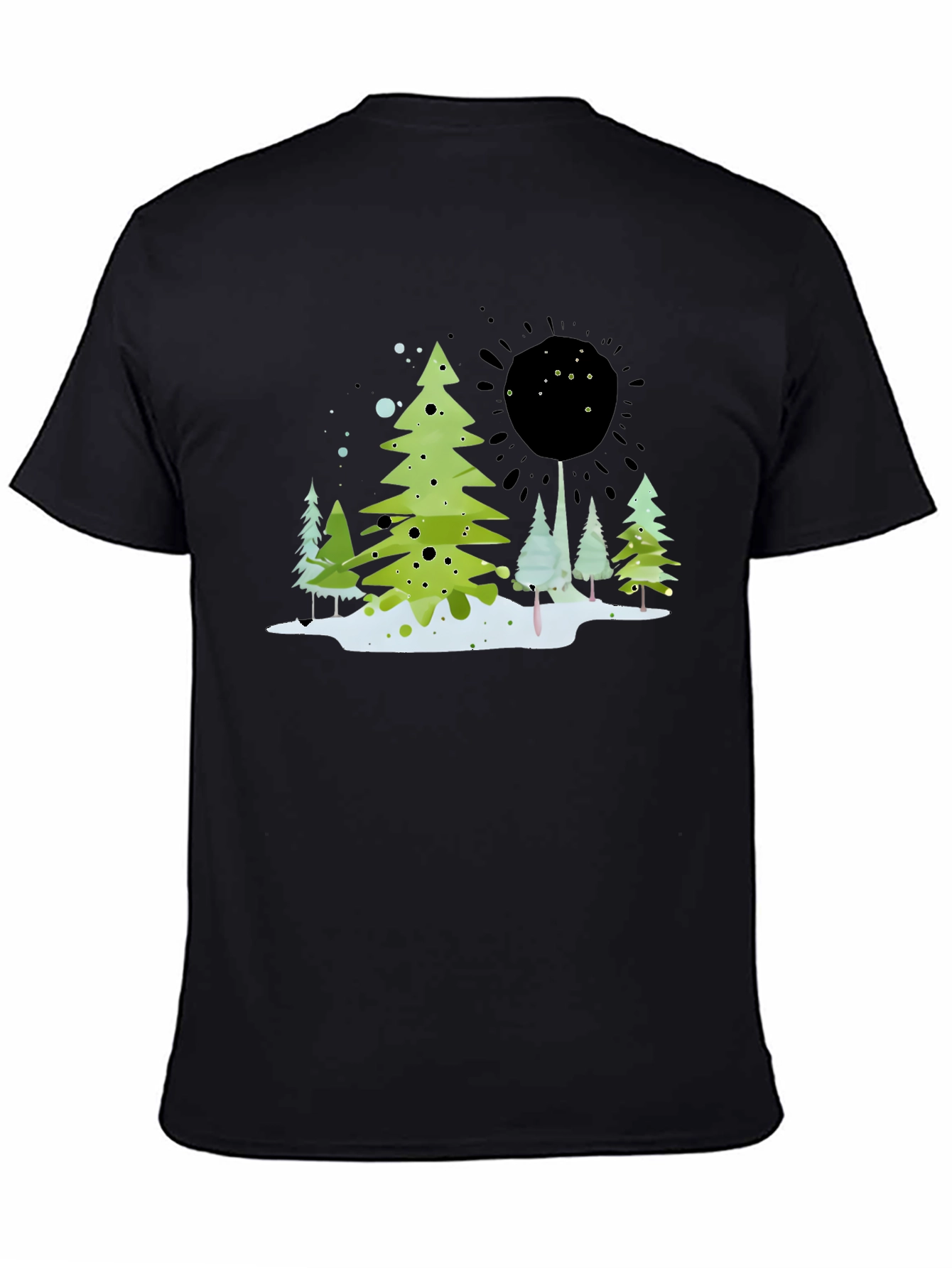 Whimsical Winter Tree Graphic Tee - Black