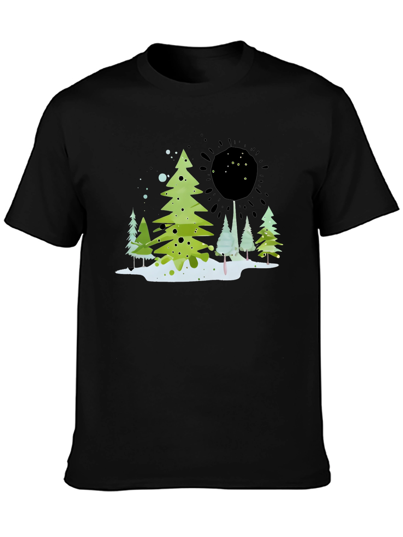 Whimsical Winter Tree Graphic Tee - Black