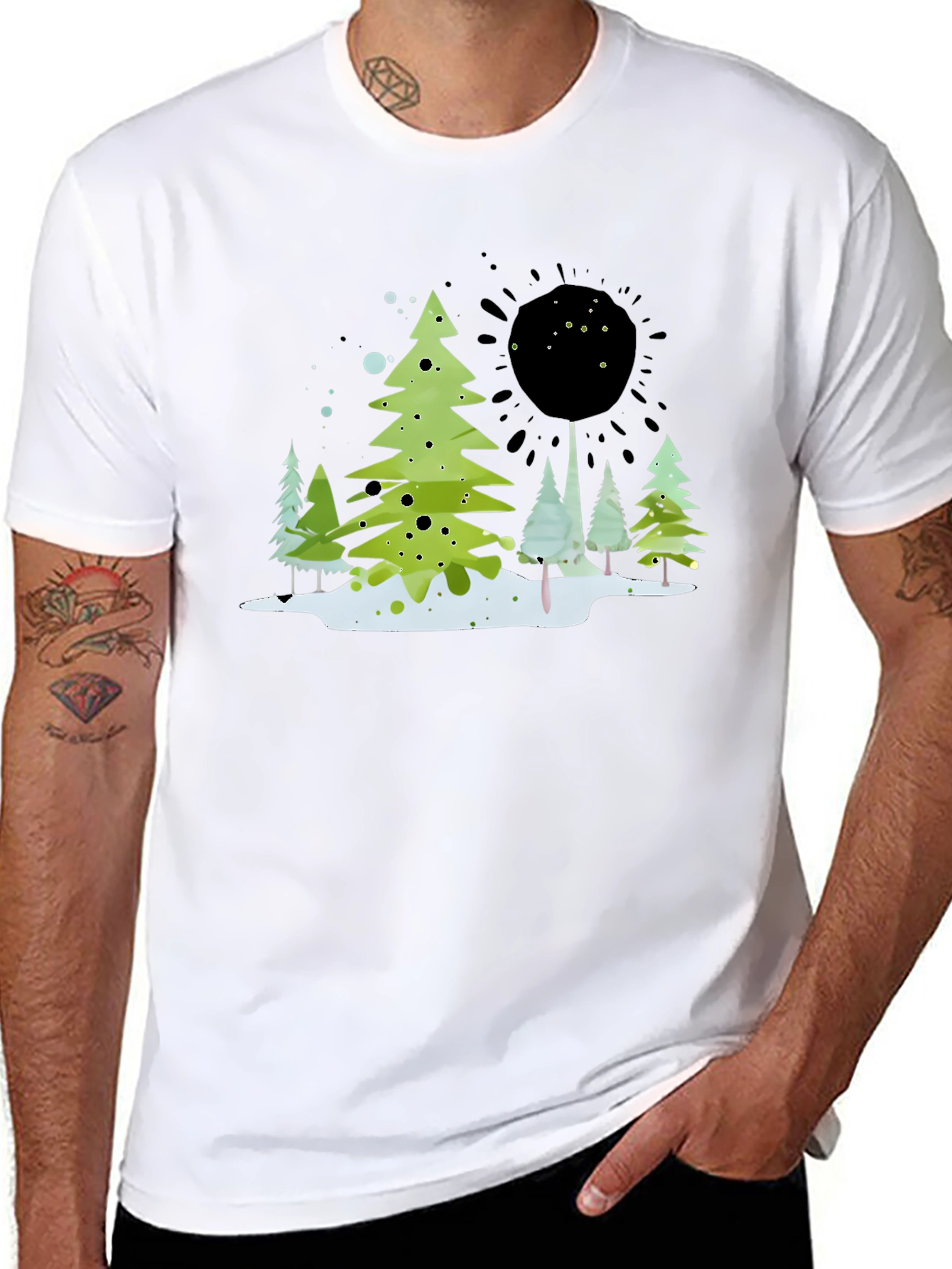 Whimsical Winter Tree Graphic Tee - Black