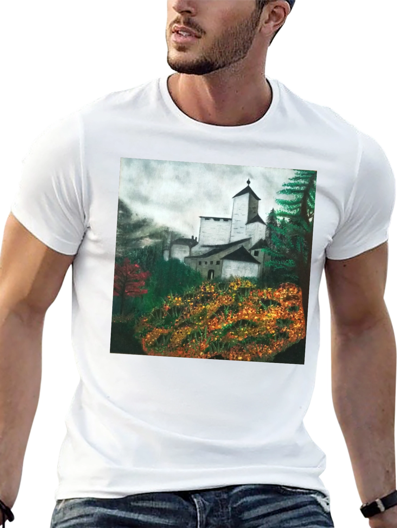 Castle Painting Graphic Tee - Nature Scene Shirt