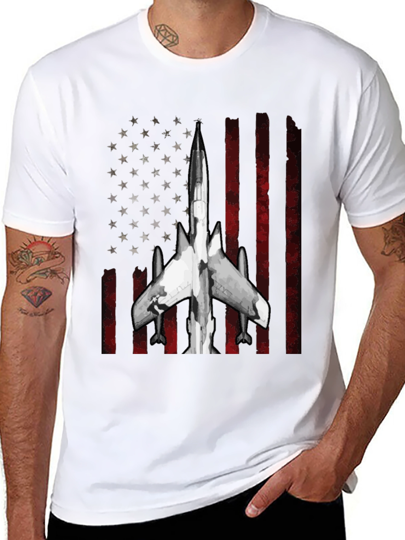 American Flag Fighter Jet Graphic T-Shirt