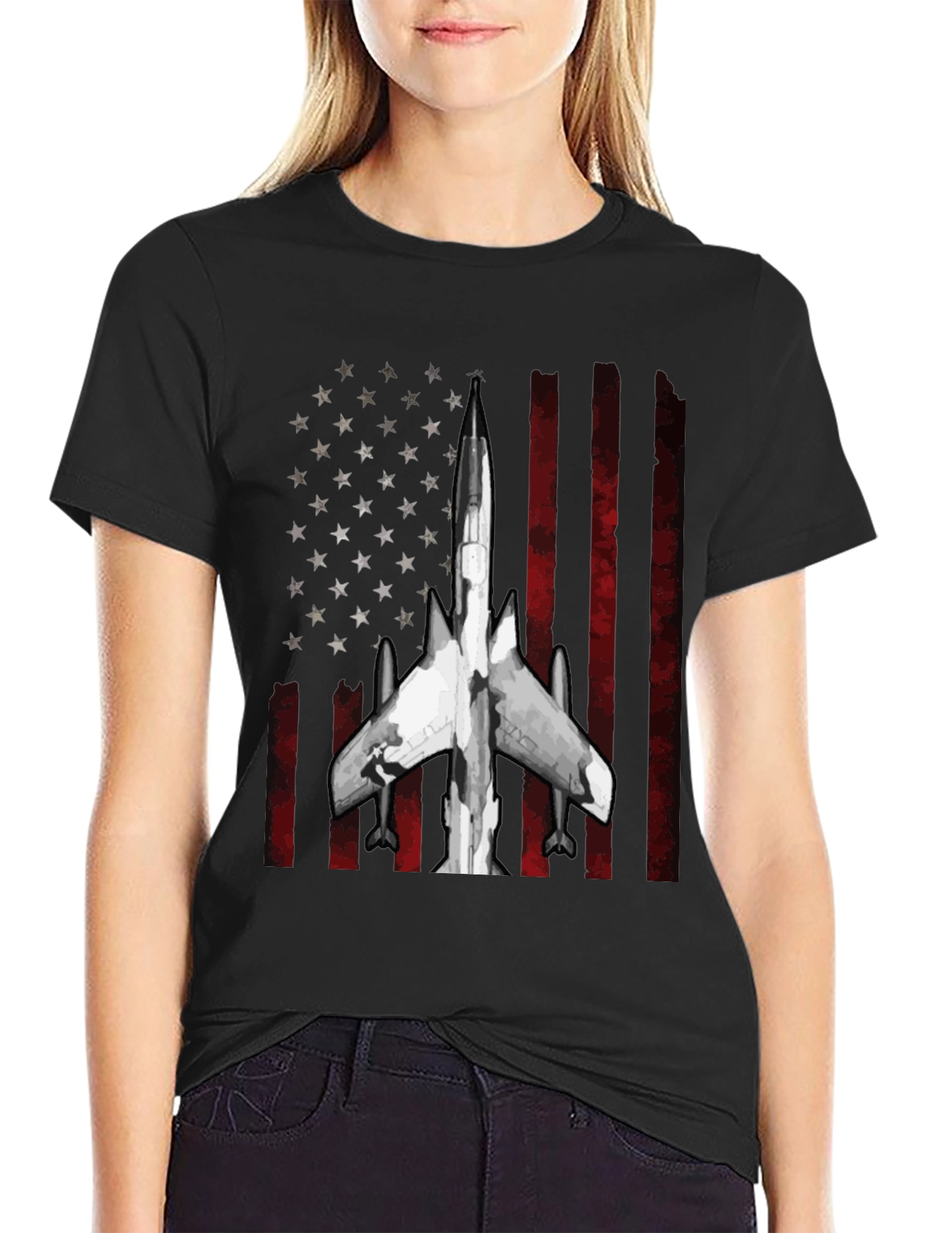American Flag Fighter Jet Graphic T-Shirt