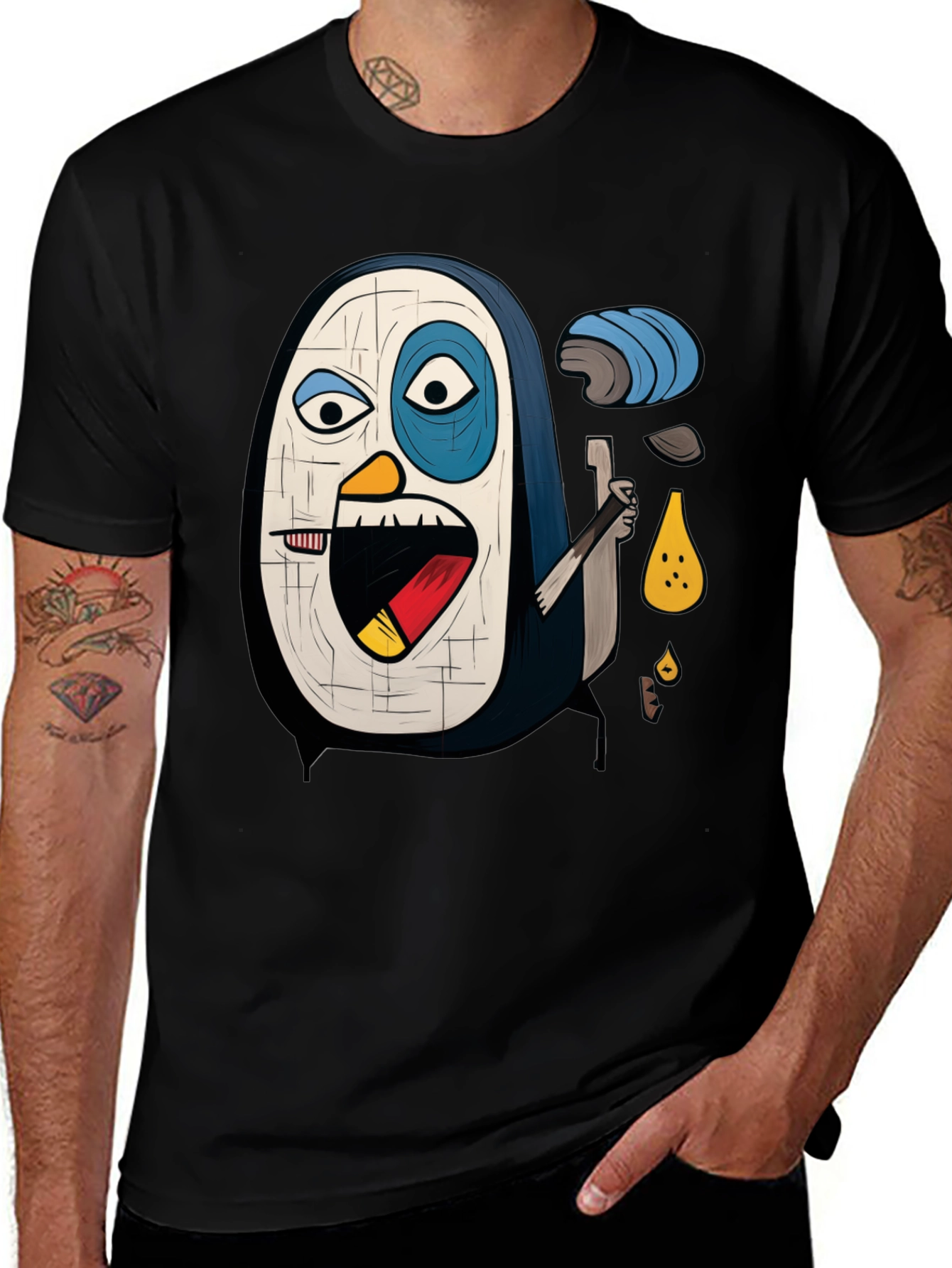 Abstract Penguin Graphic Tee - Black
