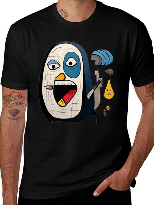 Abstract Penguin Graphic Tee - Black