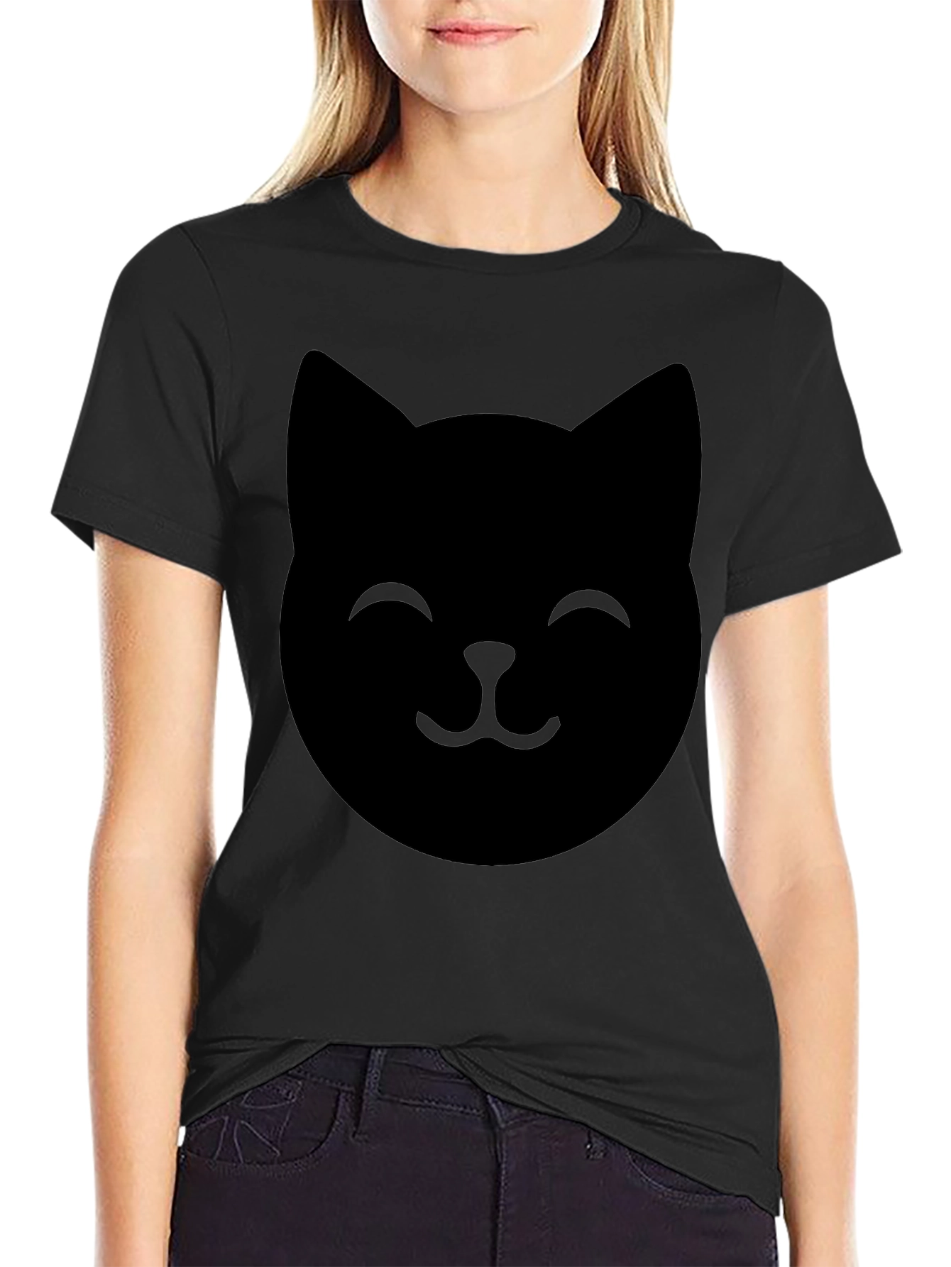 Cool Cat Face Black T-Shirt - Trendy Casual Wear