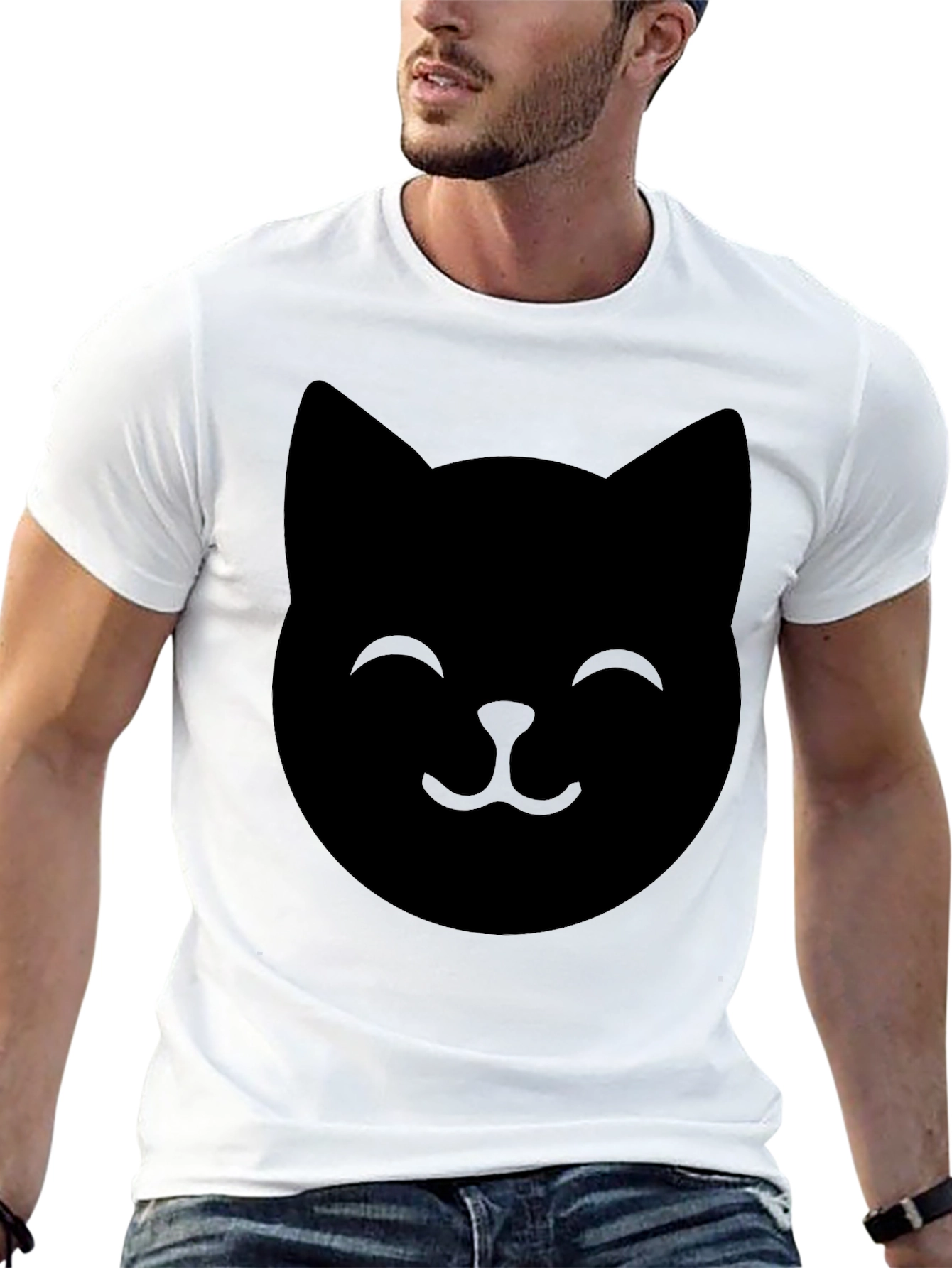 Cool Cat Face Black T-Shirt - Trendy Casual Wear