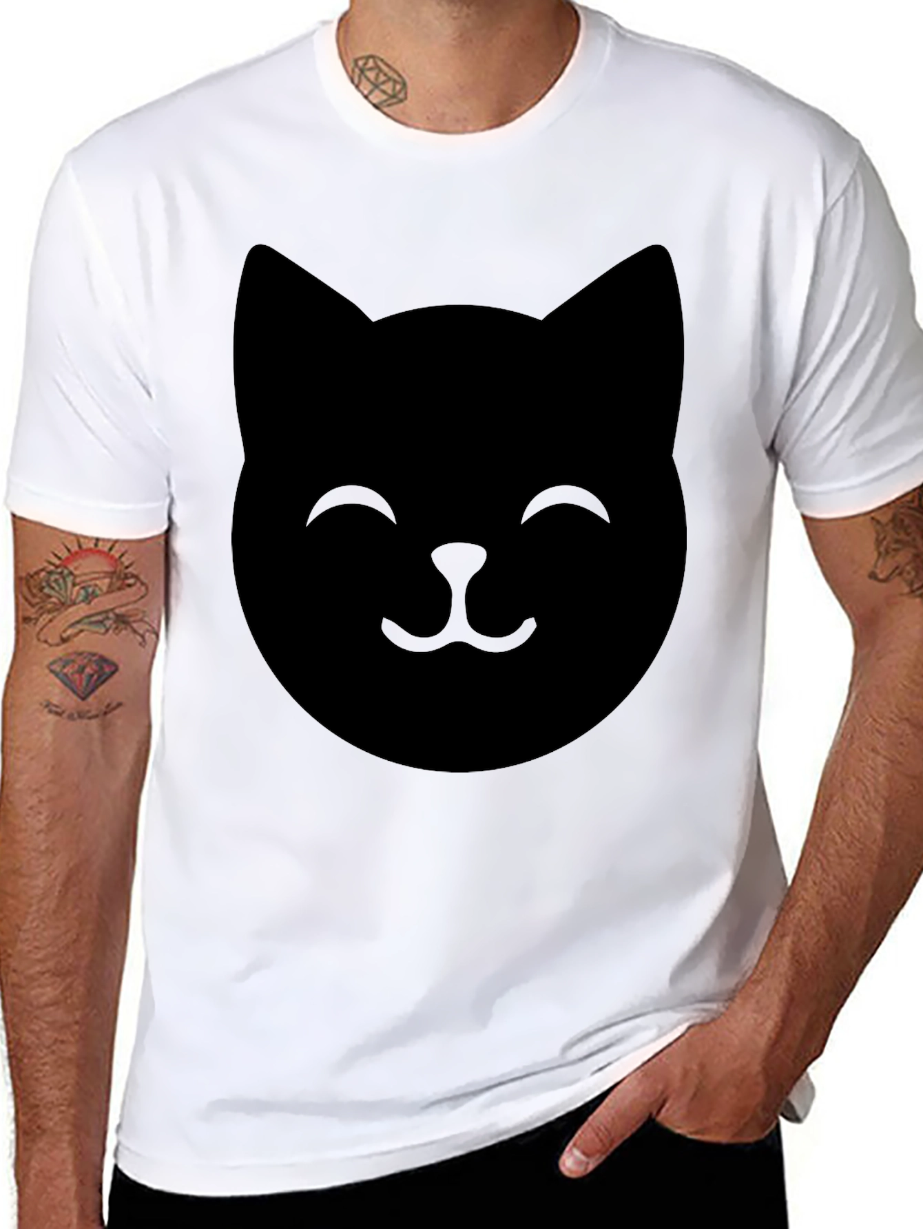 Cool Cat Face Black T-Shirt - Trendy Casual Wear