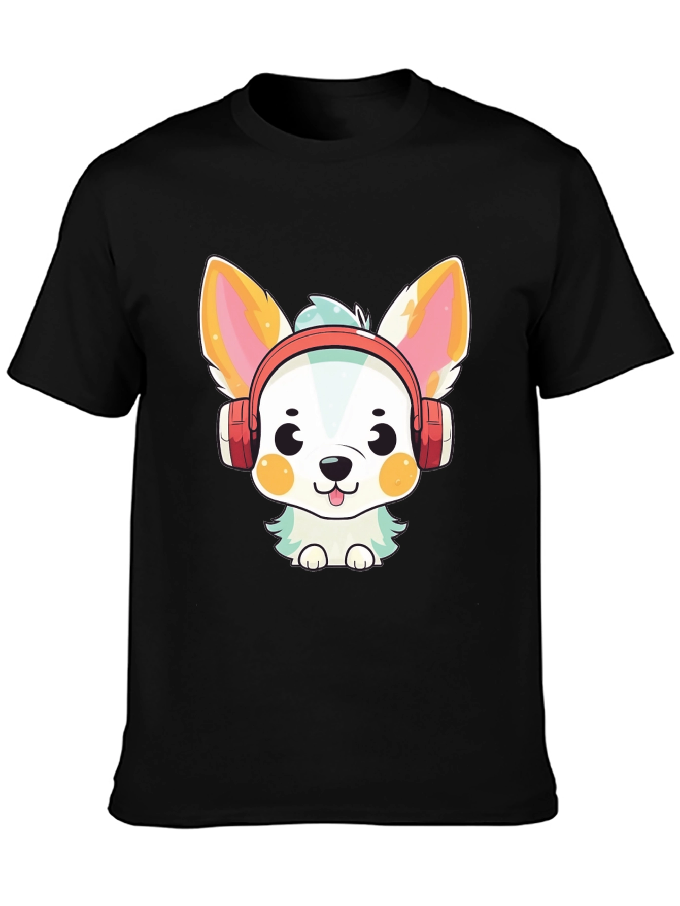 Cute Cartoon Dog with Headphones Graphic Tee