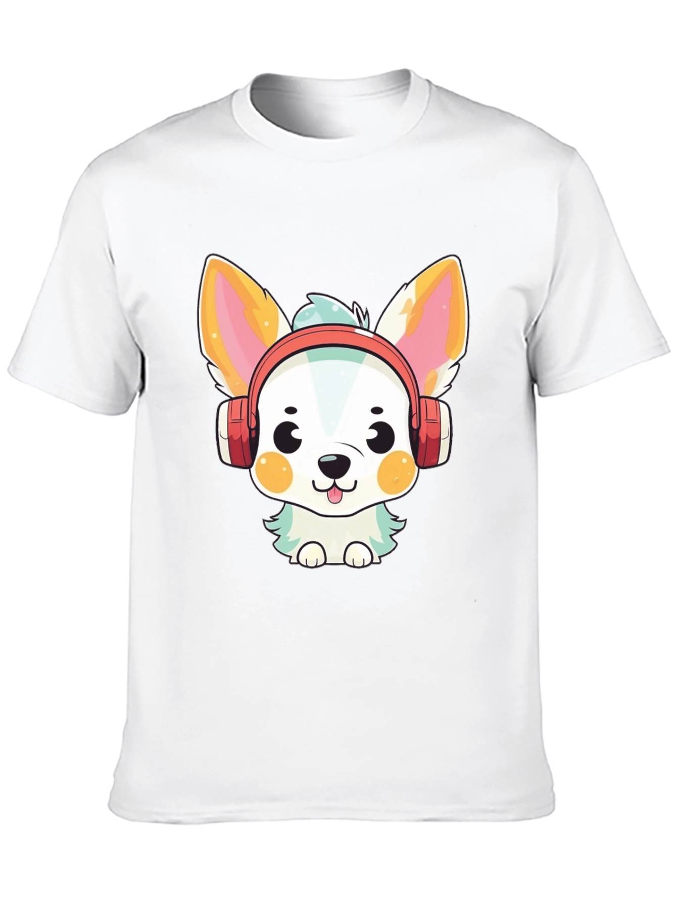 Cute Cartoon Dog with Headphones Graphic Tee