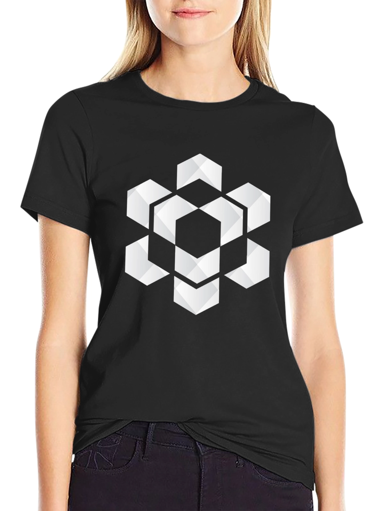 Geometric Hexagon Graphic Tee - Stylish Black T-Shirt