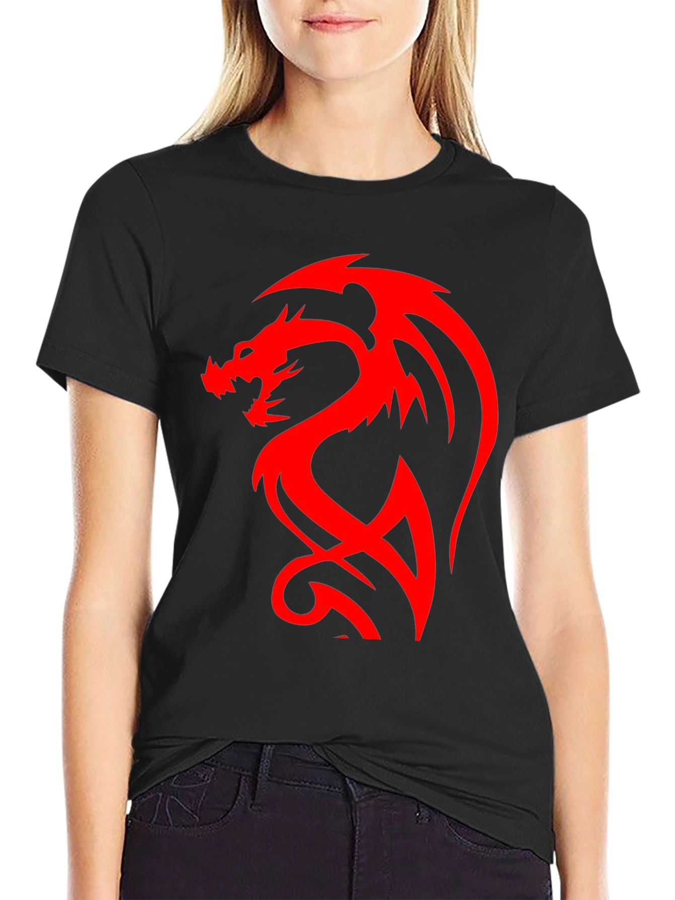 Dragon Graphic Black T-Shirt - Bold Red Design