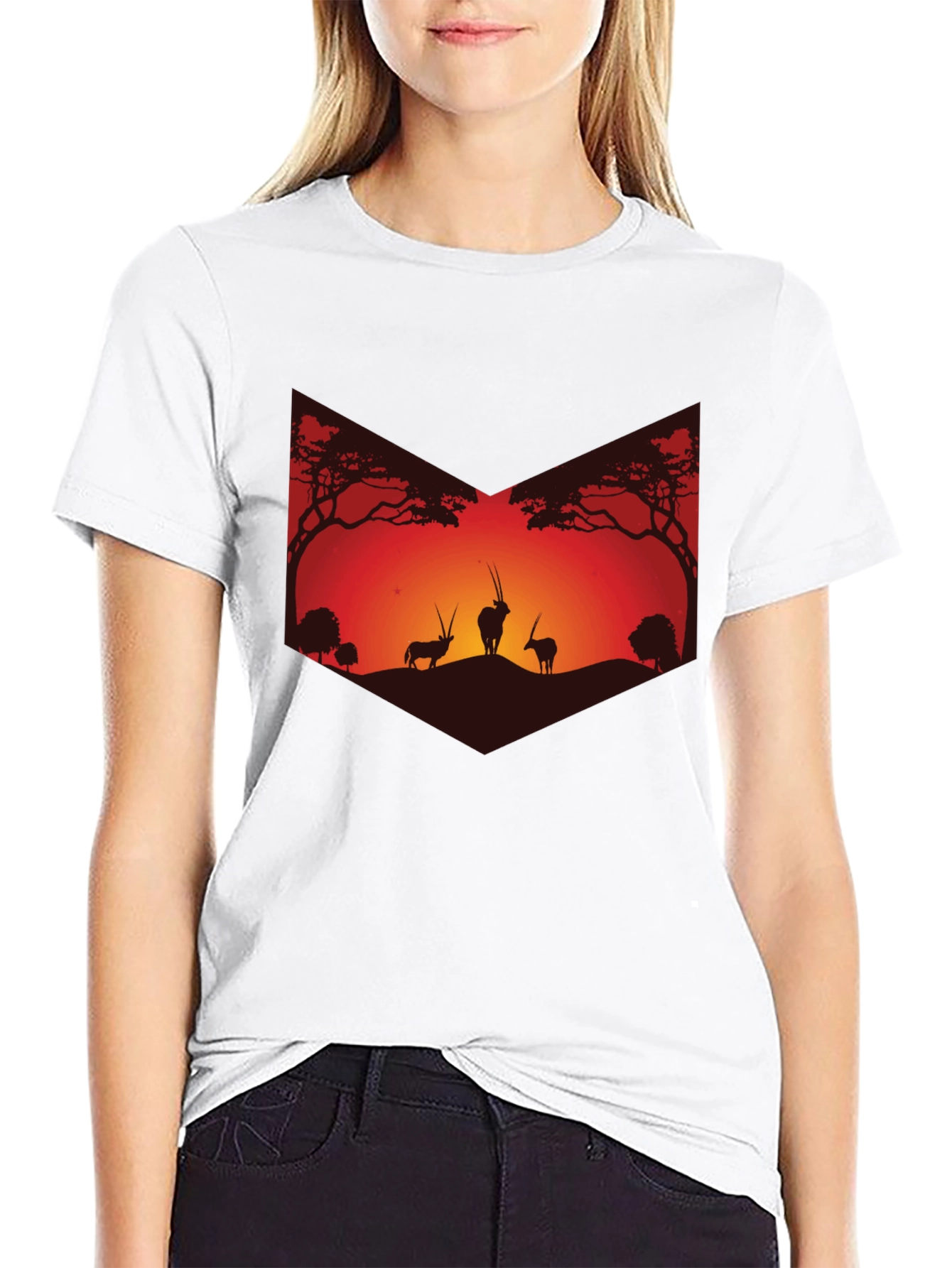 Sunset Silhouette Graphic Tee - African Wildlife Shirt