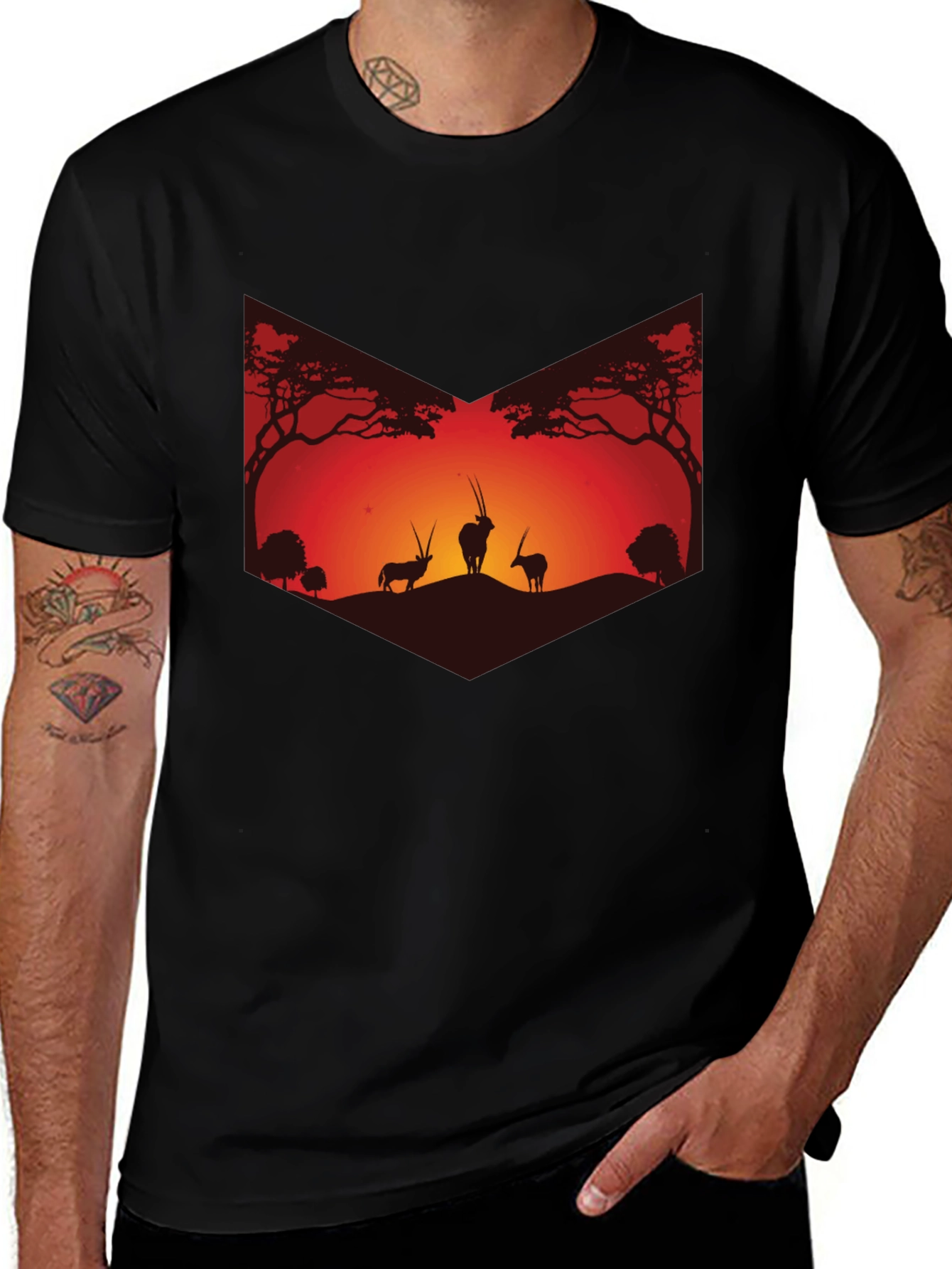 Sunset Silhouette Graphic Tee - African Wildlife Shirt