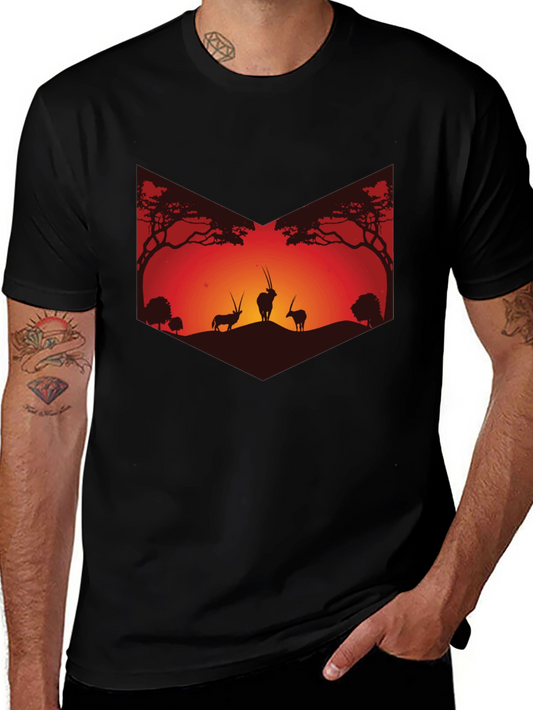 Sunset Silhouette Graphic Tee - African Wildlife Shirt