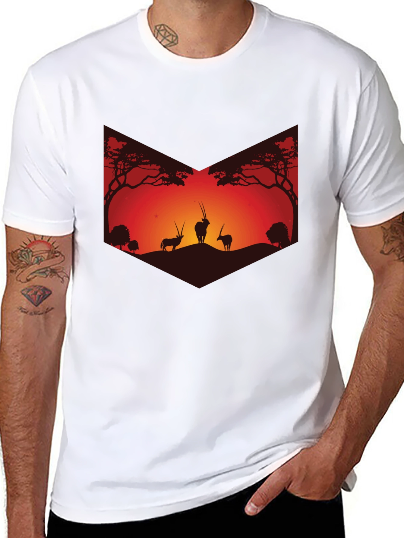 Sunset Silhouette Graphic Tee - African Wildlife Shirt