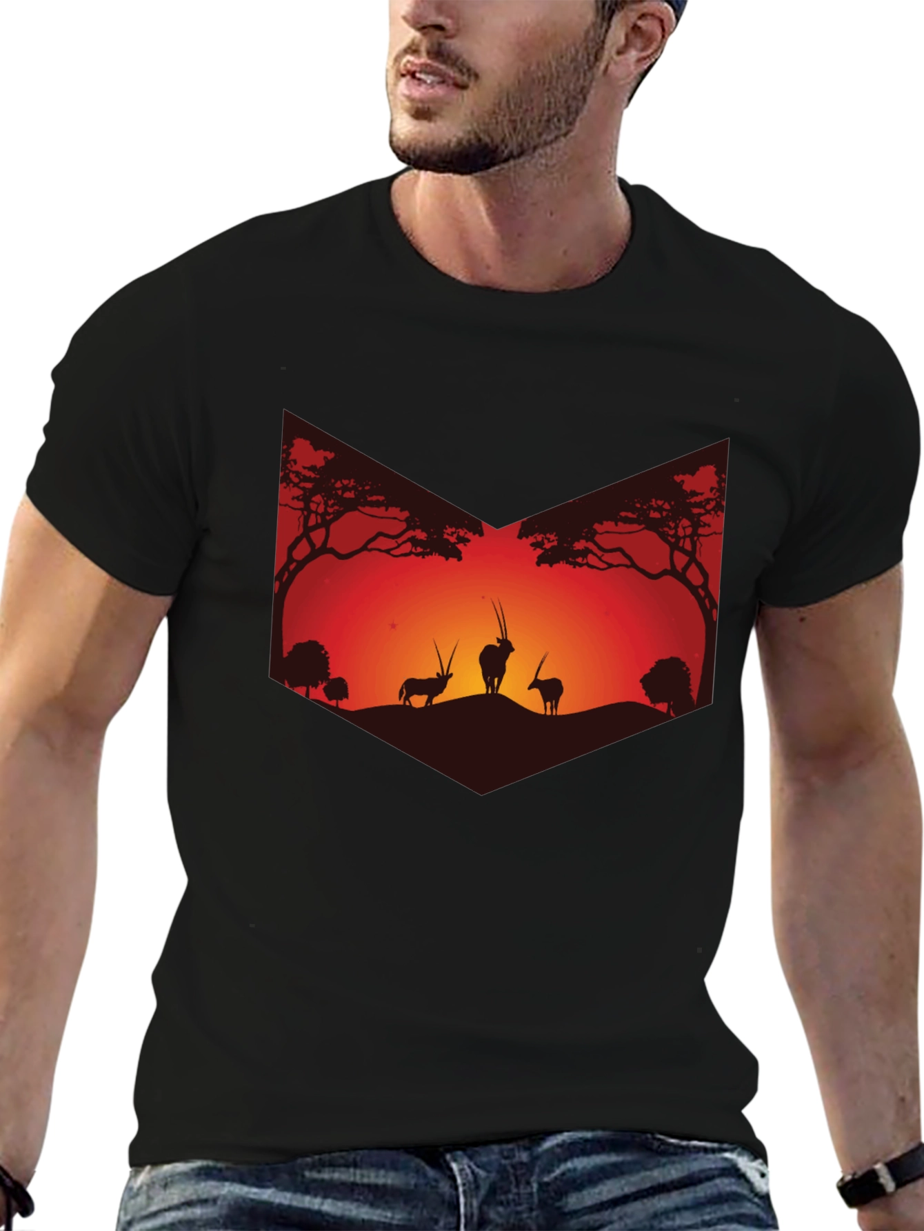 Sunset Silhouette Graphic Tee - African Wildlife Shirt