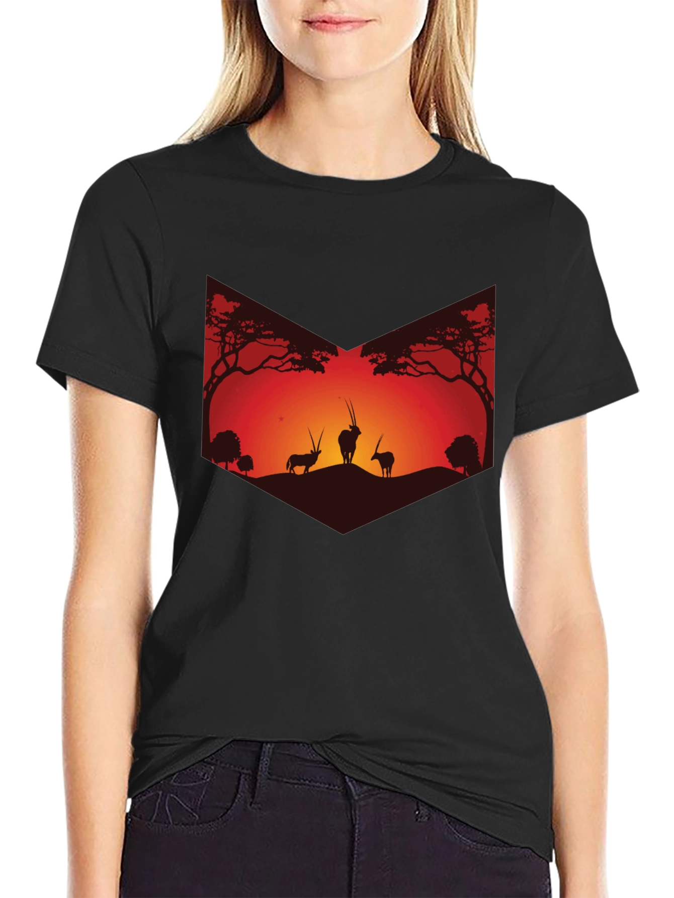Sunset Silhouette Graphic Tee - African Wildlife Shirt