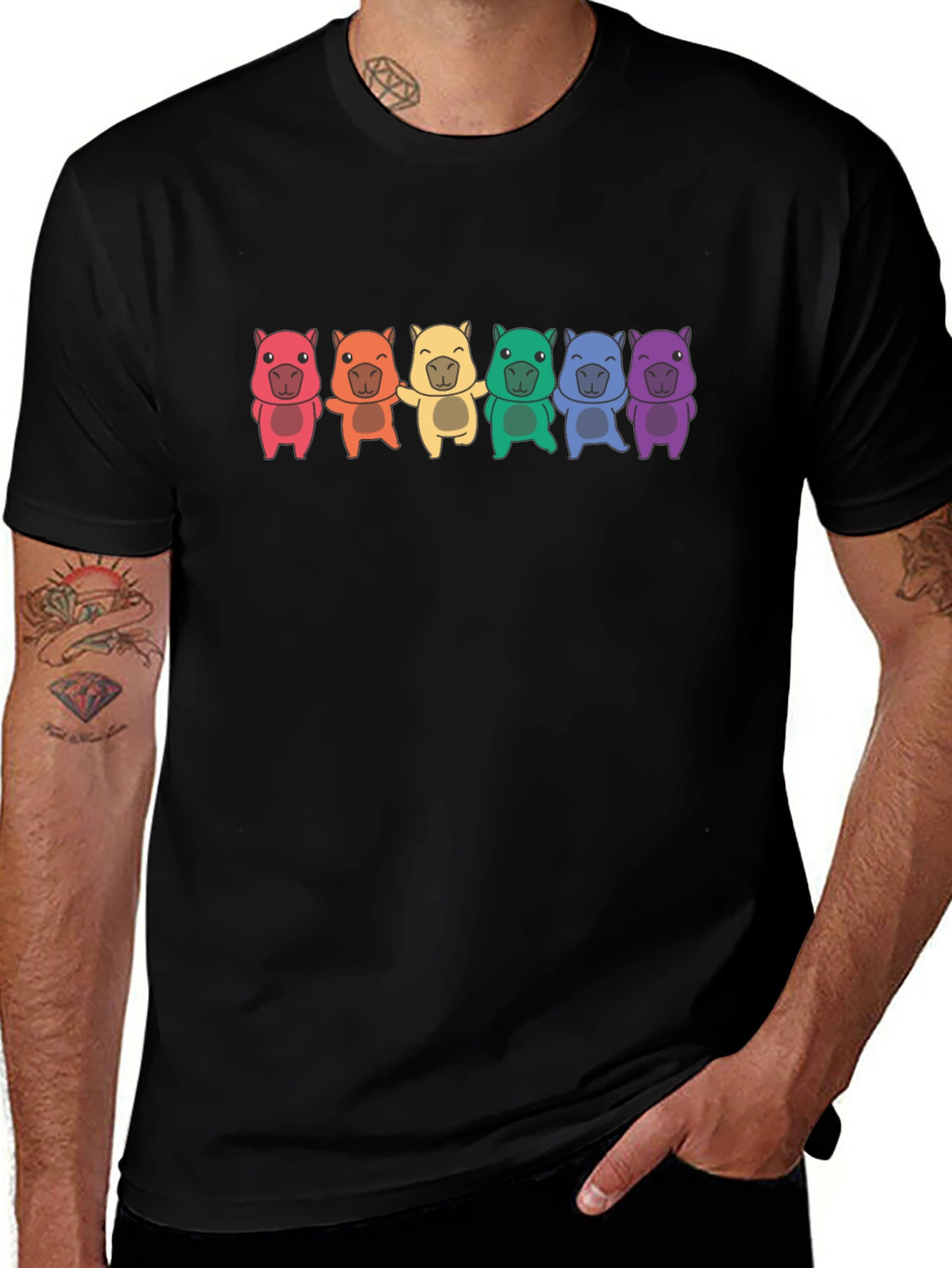Rainbow Wombat T-Shirt - Black Cotton Tee