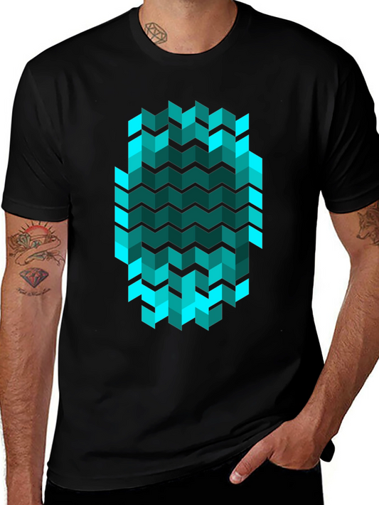 Geometric Chevron Tee - Teal Optical Illusion Print