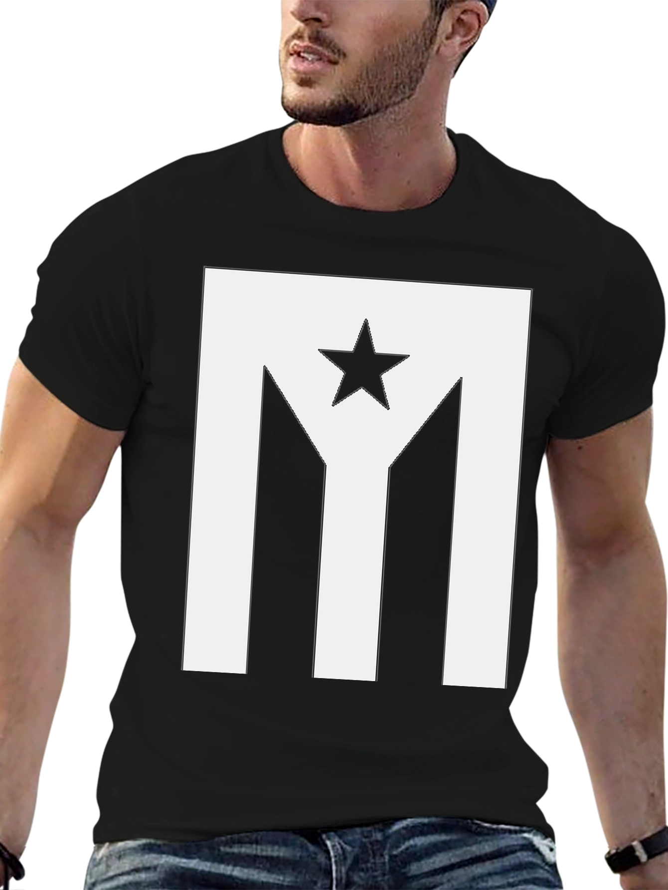 Puerto Rico Flag Star Graphic Black T-Shirt