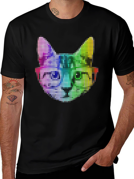 Rainbow Pixel Cat Graphic T-Shirt