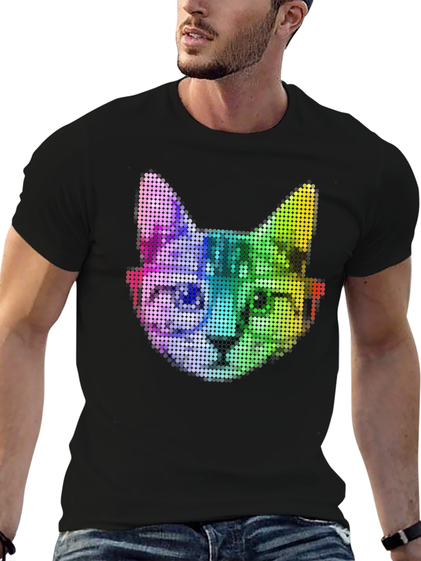 Rainbow Pixel Cat Graphic T-Shirt