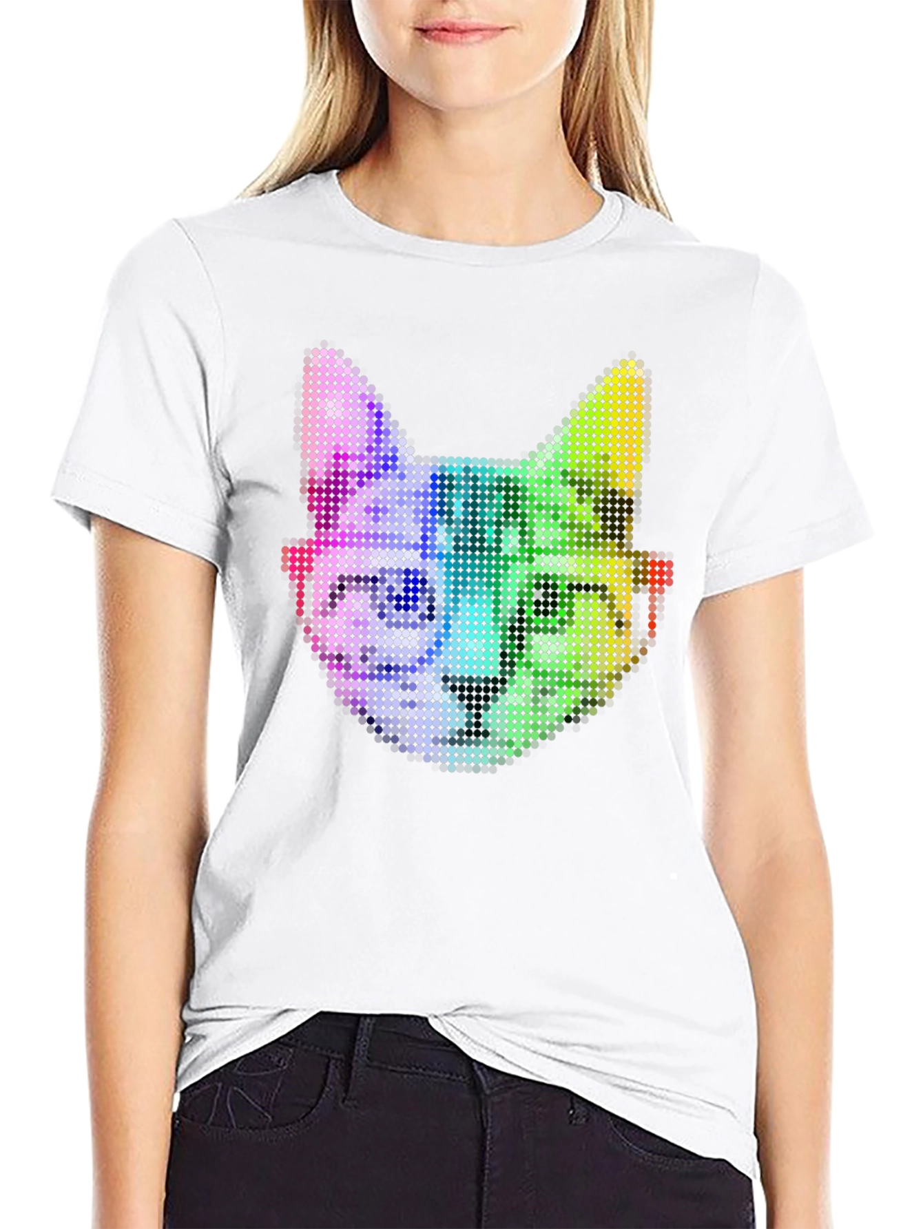 Rainbow Pixel Cat Graphic T-Shirt