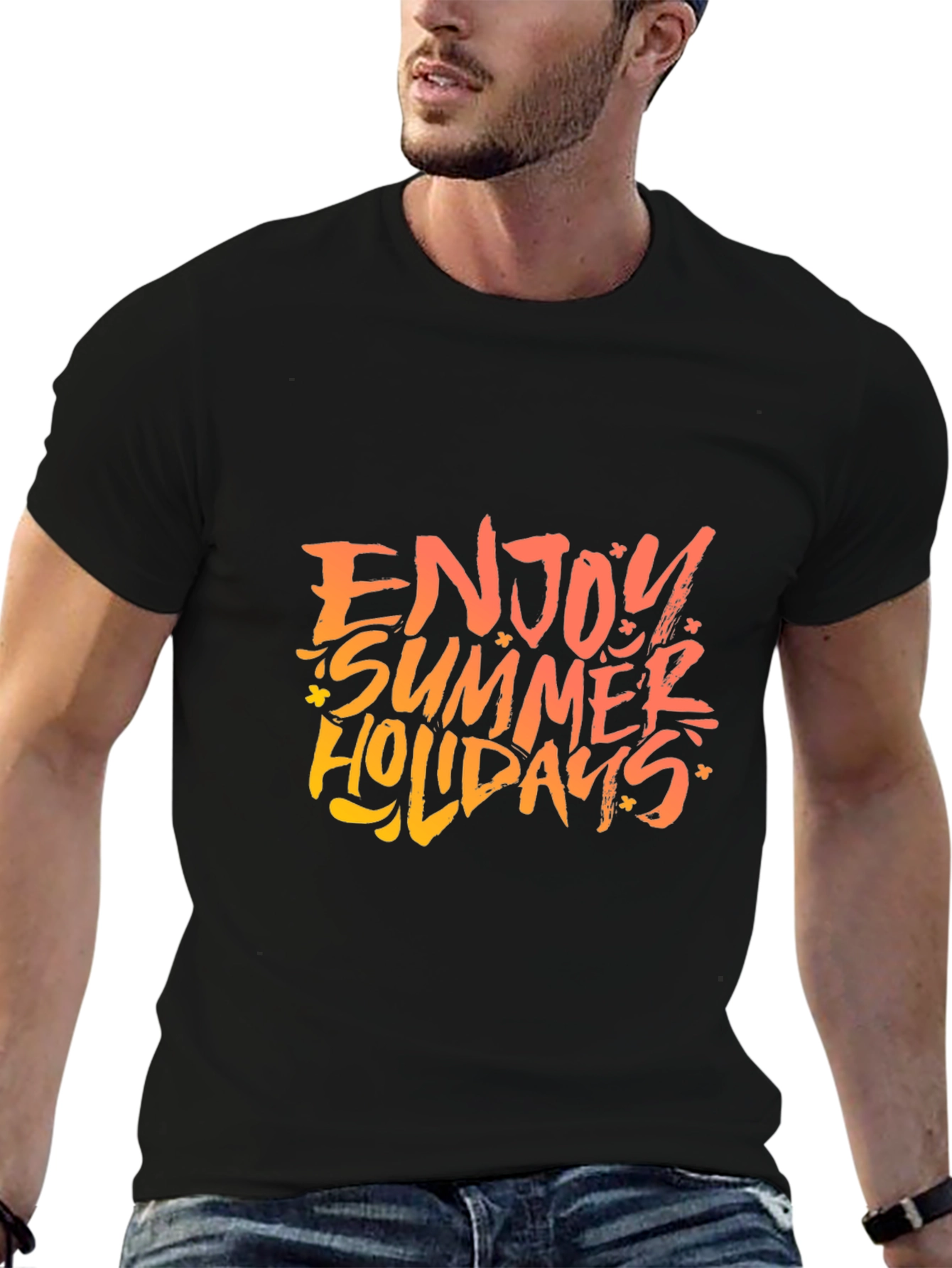 Enjoy Summer Holidays Black Graphic T-Shirt