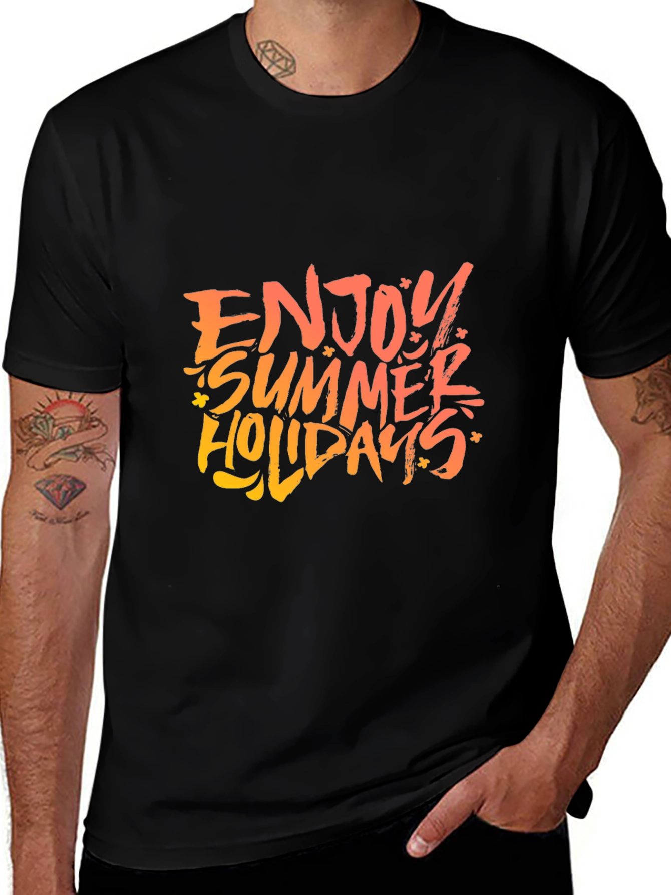 Enjoy Summer Holidays Black Graphic T-Shirt