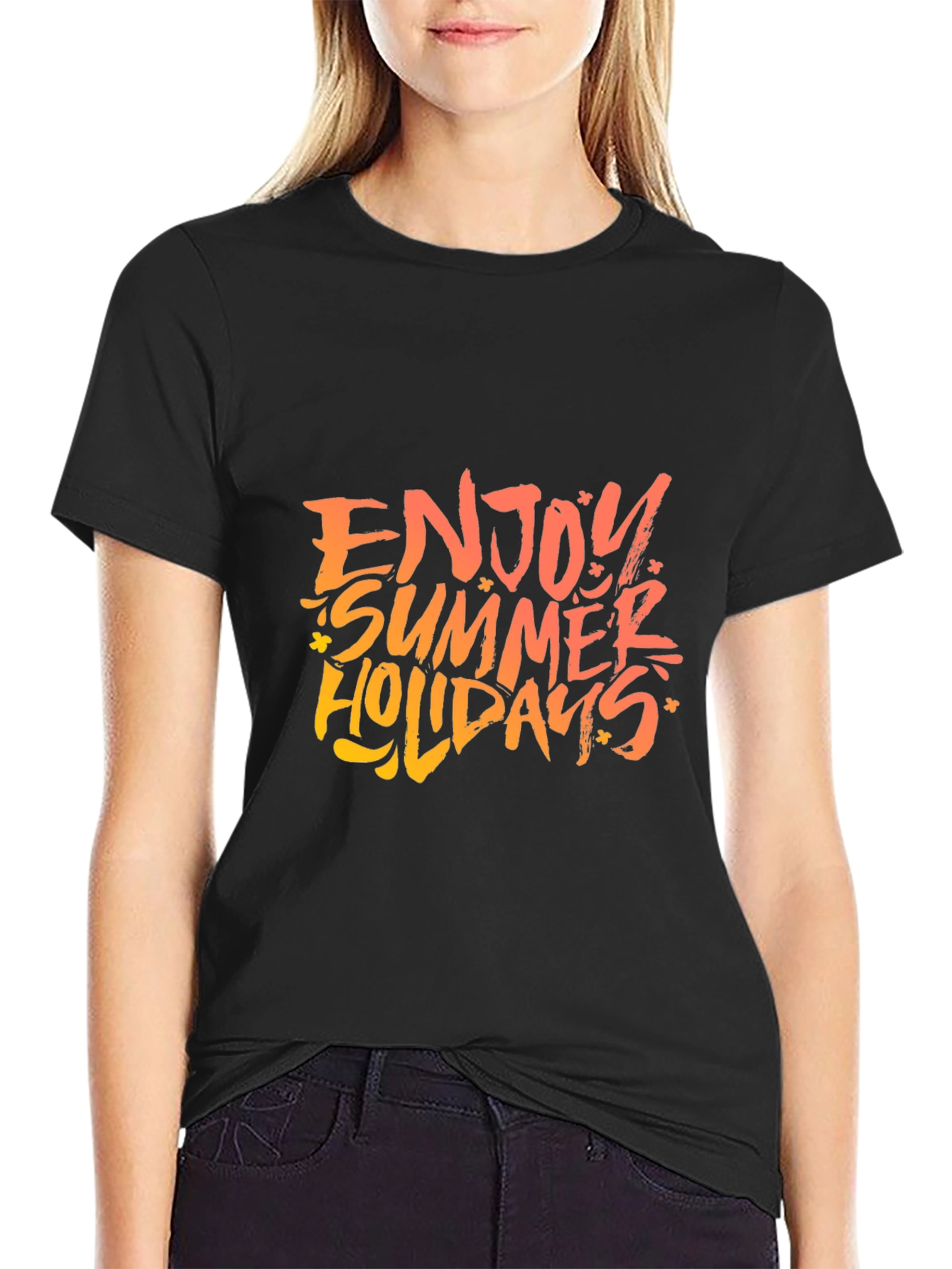 Enjoy Summer Holidays Black Graphic T-Shirt