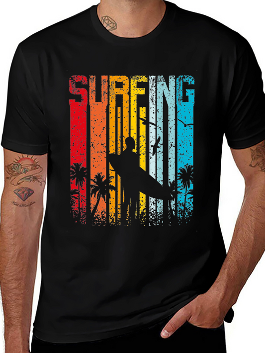 Retro Surfing Graphic Tee - Black