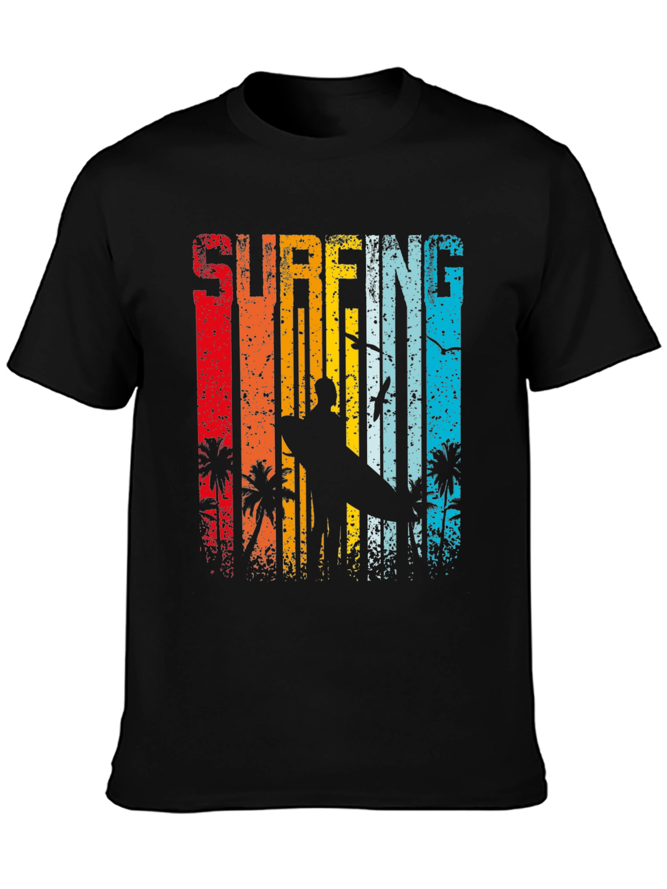 Retro Surfing Graphic Tee - Black