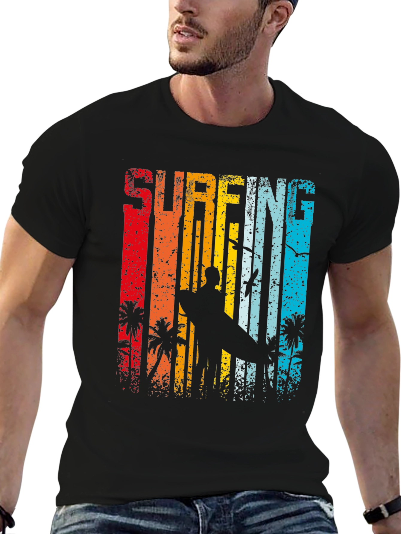 Retro Surfing Graphic Tee - Black