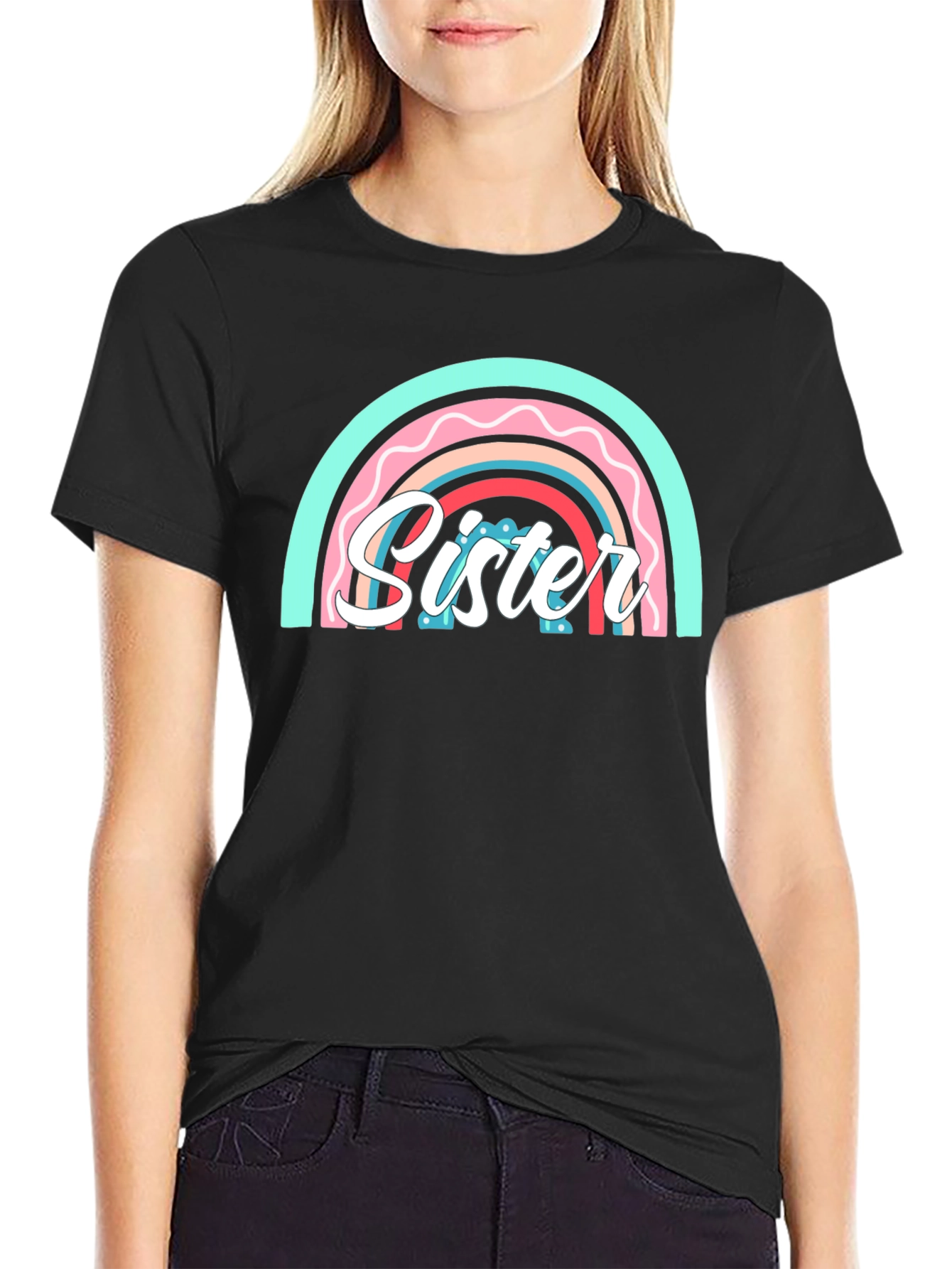 Sister Rainbow Graphic Tee - Cute Family Matching Shirt