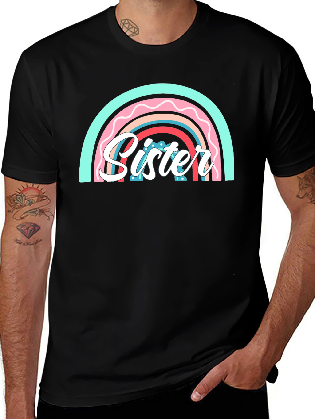 Sister Rainbow Graphic Tee - Cute Family Matching Shirt