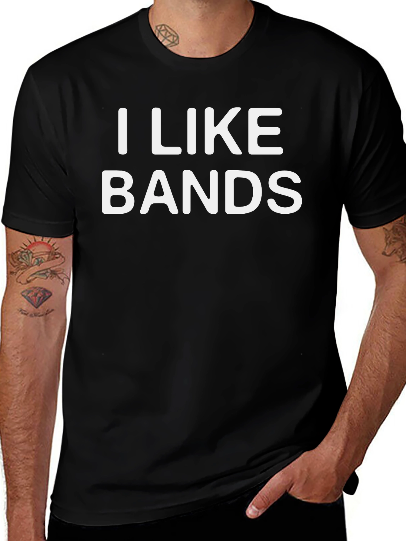 I Like Bands Graphic Tee - Black Cotton T-Shirt