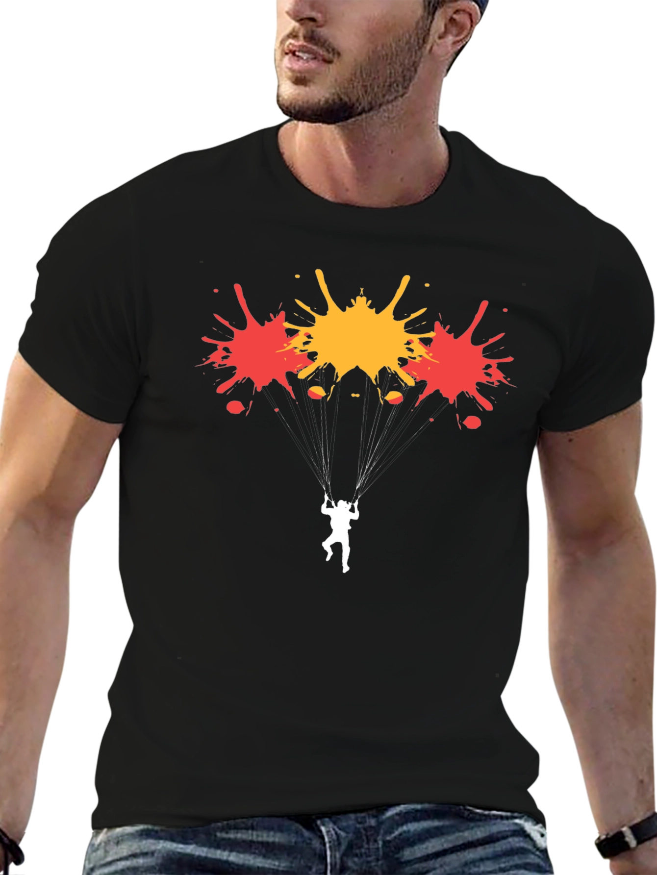 Skydiving Paint Splatter Black Graphic Tee