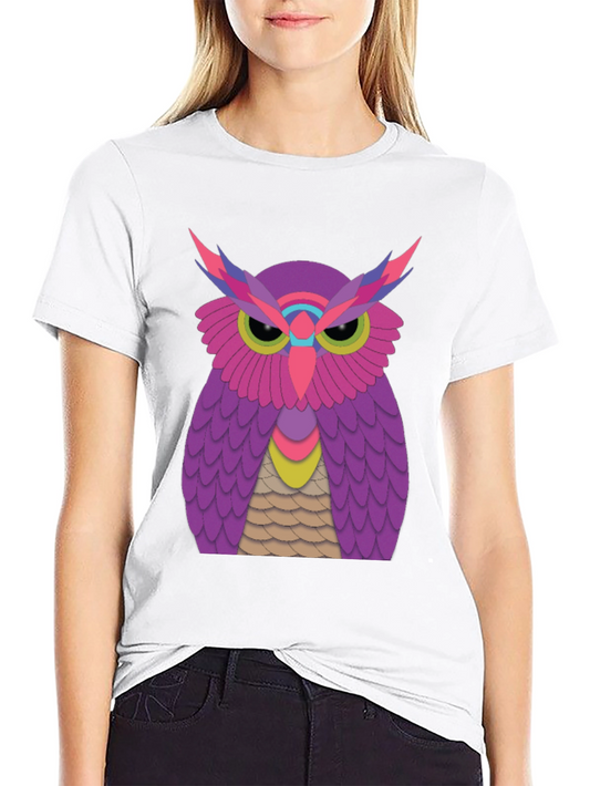 Funky Owl Graphic Tee - Black Cotton T-Shirt