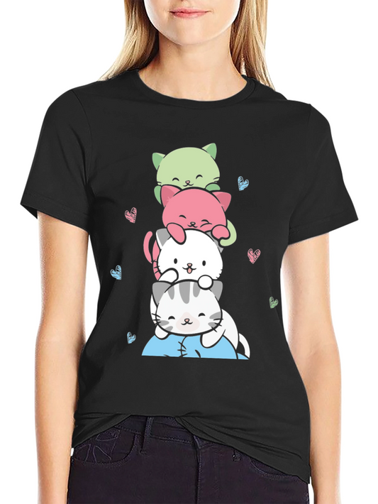 Cute Stacked Cats Graphic Tee