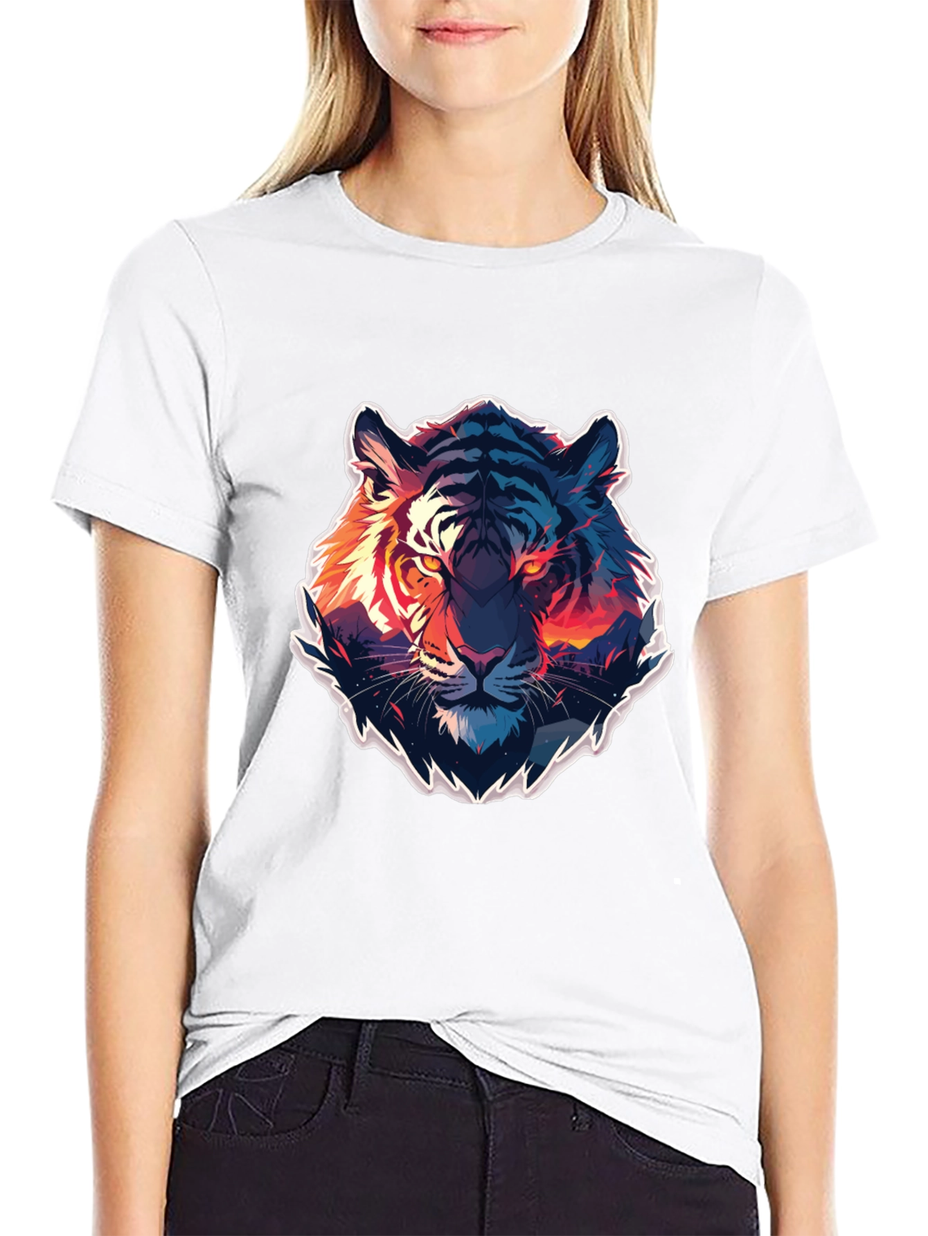 Tiger Graphic Print Crew Neck T-Shirt