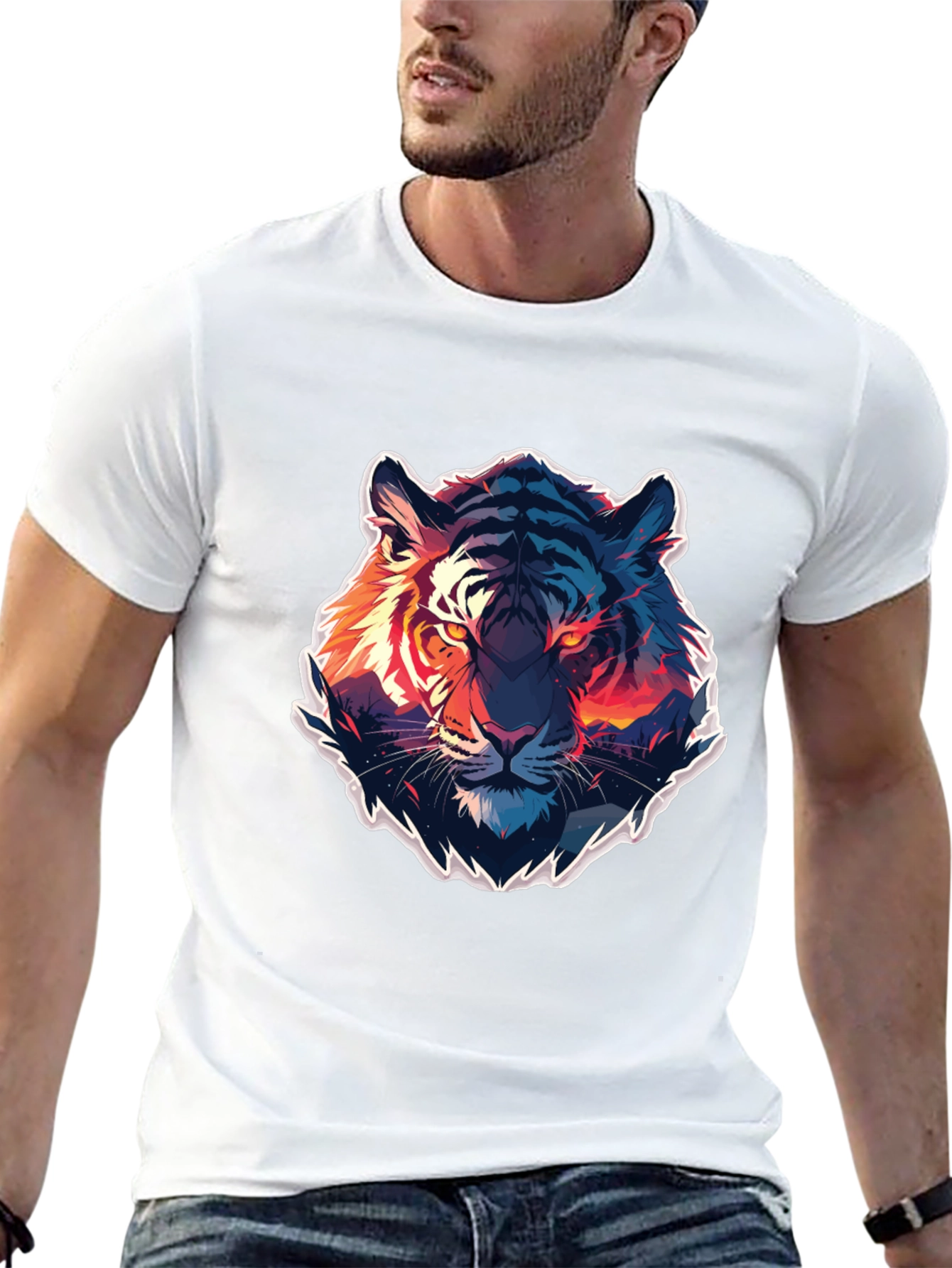 Tiger Graphic Print Crew Neck T-Shirt