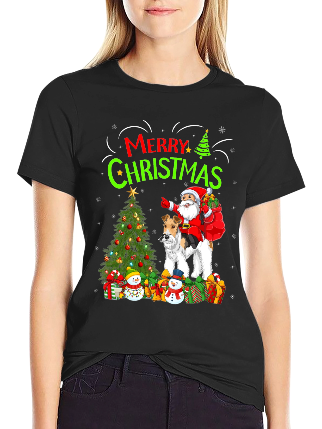 Festive Dog & Santa Christmas Tee